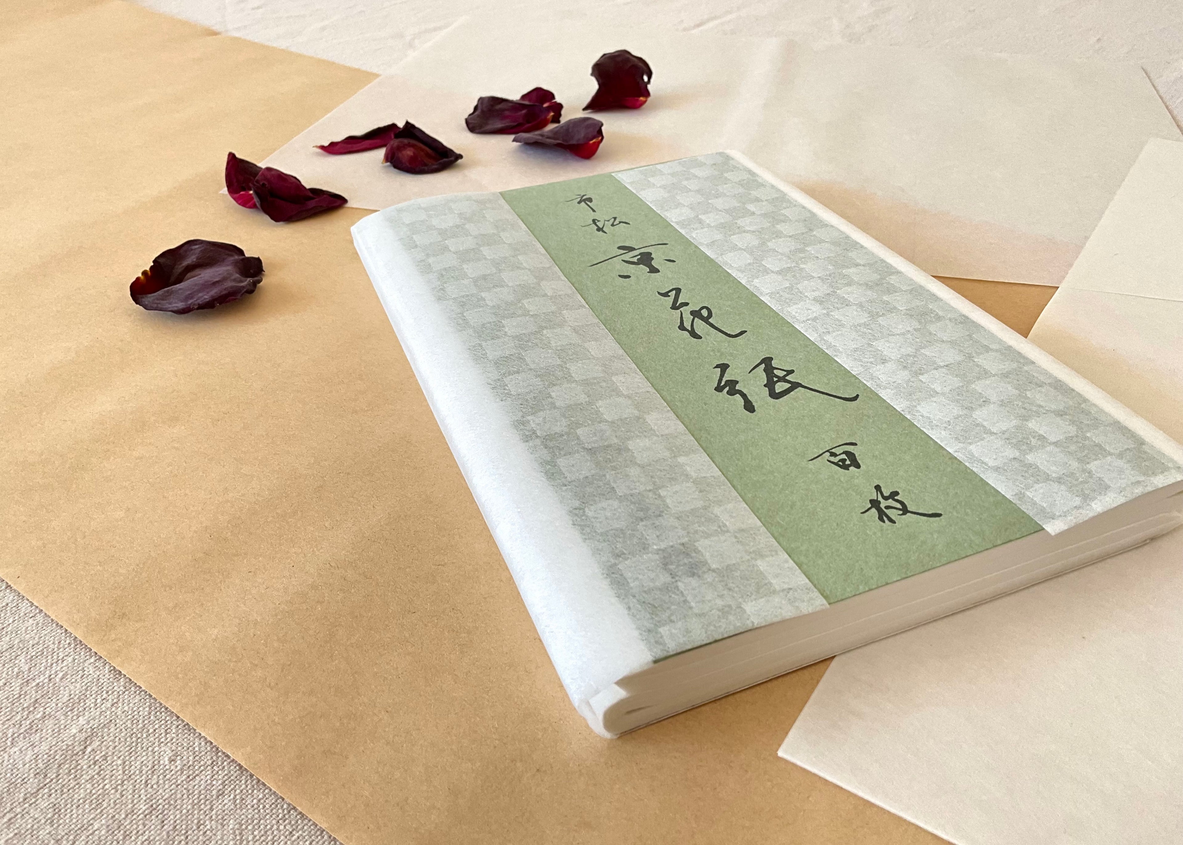 Stack of traditional Japanese hanagami tissue paper from Kyoto stationery house Kyukyodo