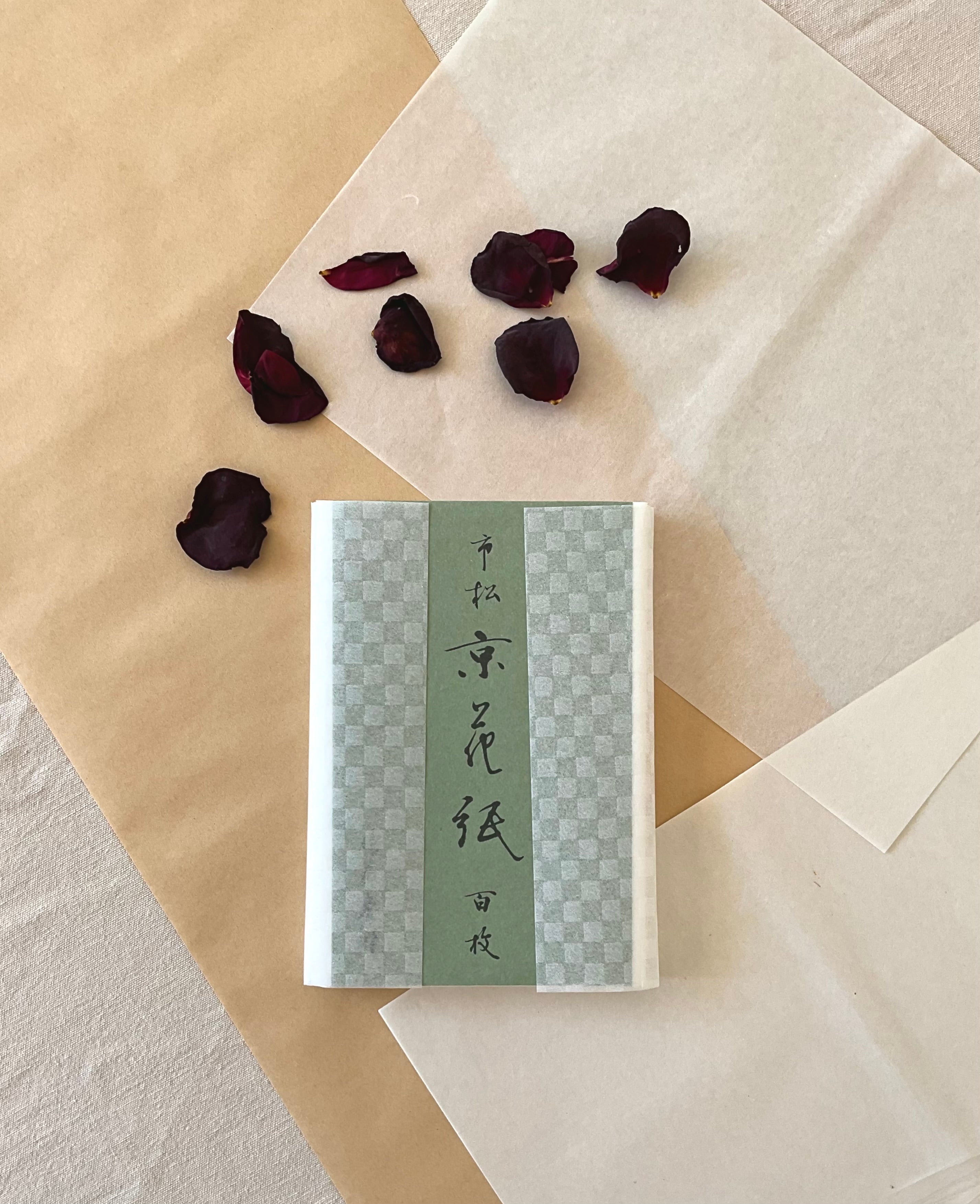 Kyukyodo hanagami Japanese tissue paper pack with ichimatsu checkerboard pattern and calligraphy label
