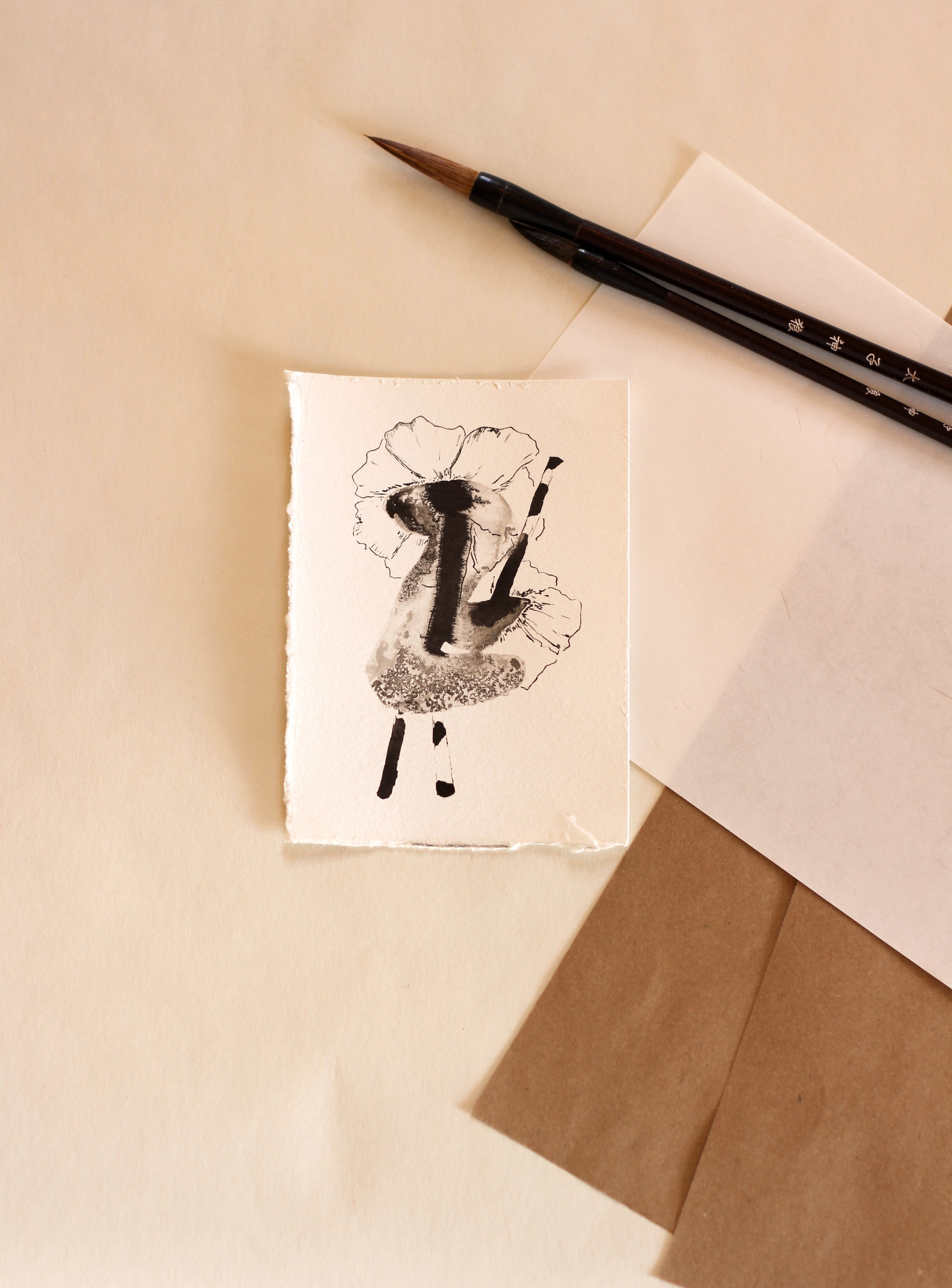 Sumi-e Inspired Floral - Original Ink Drawing A6