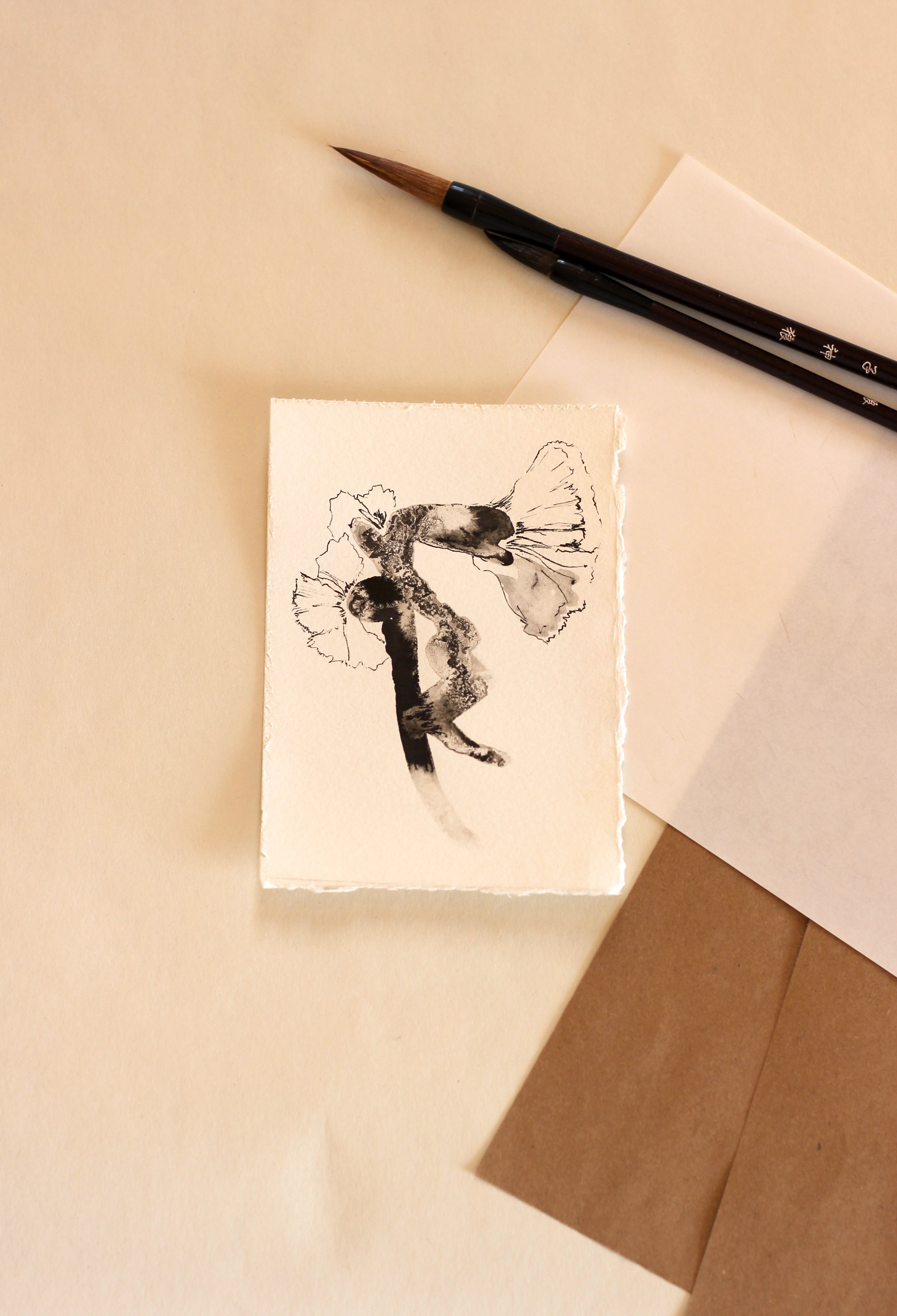 Sumi-e Inspired Floral - Original Ink Drawing A6