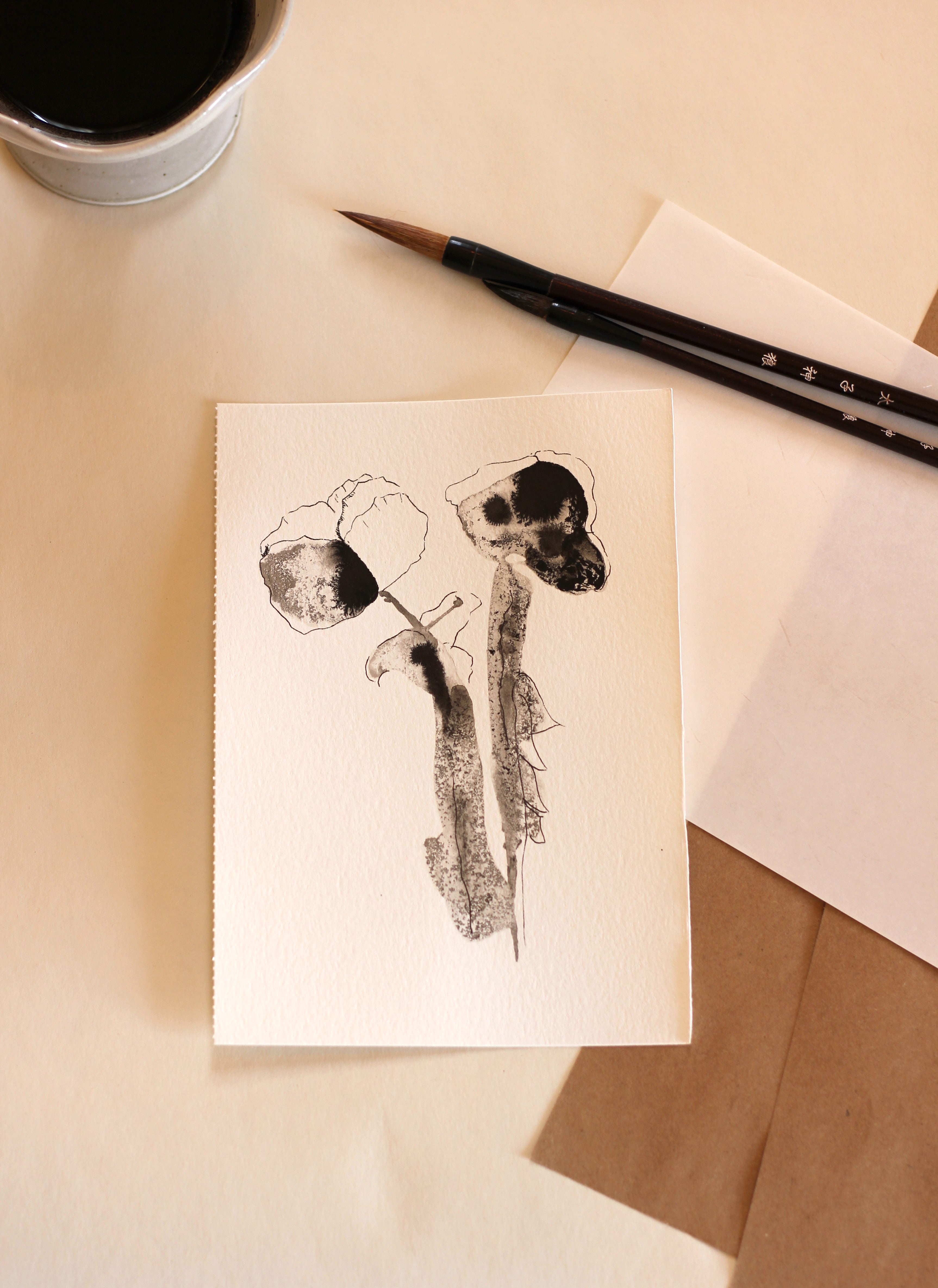 Sumi-e Inspired Floral - Original Ink Drawing A5