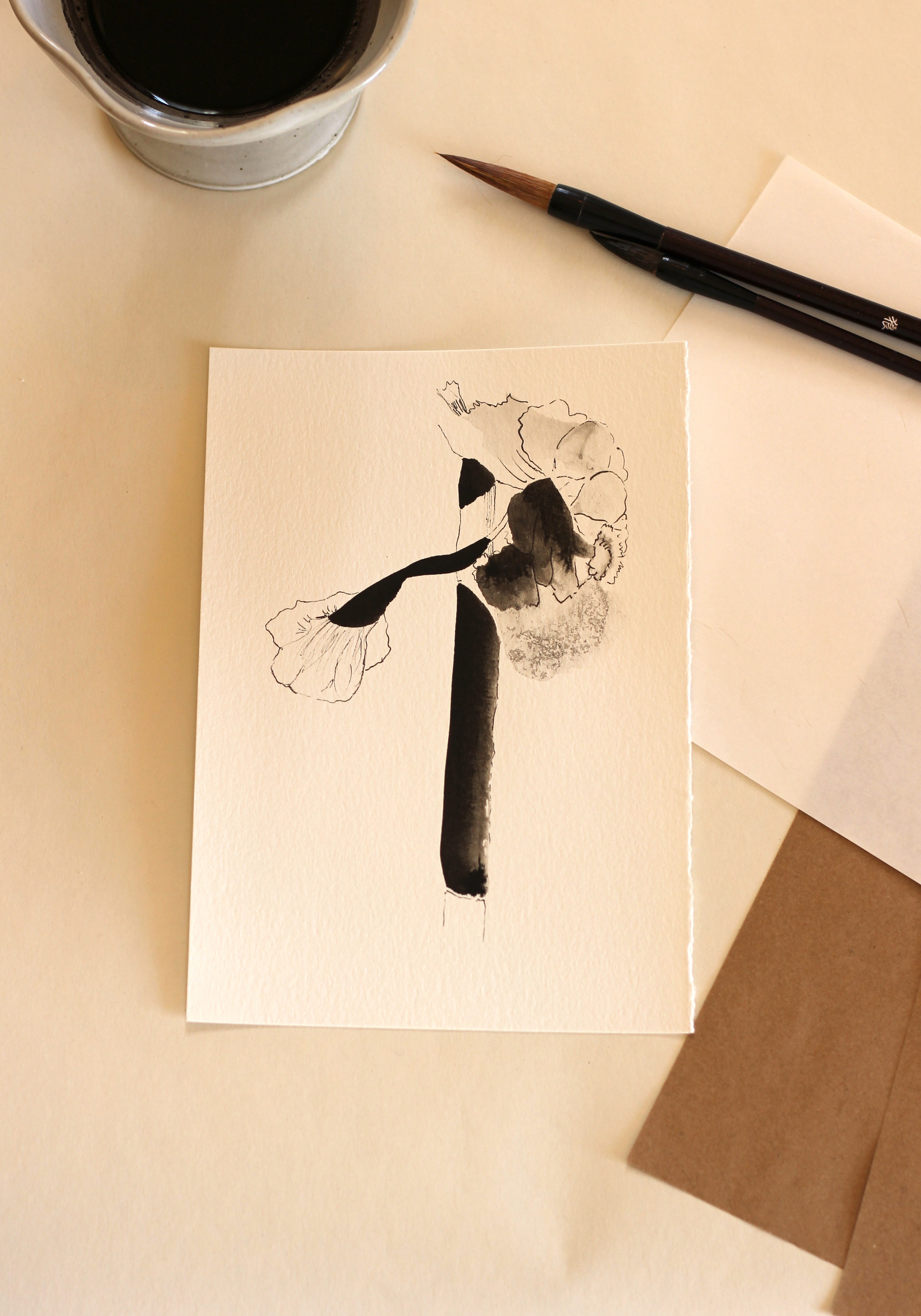 Sumi-e Inspired Floral - Original Ink Drawing A5