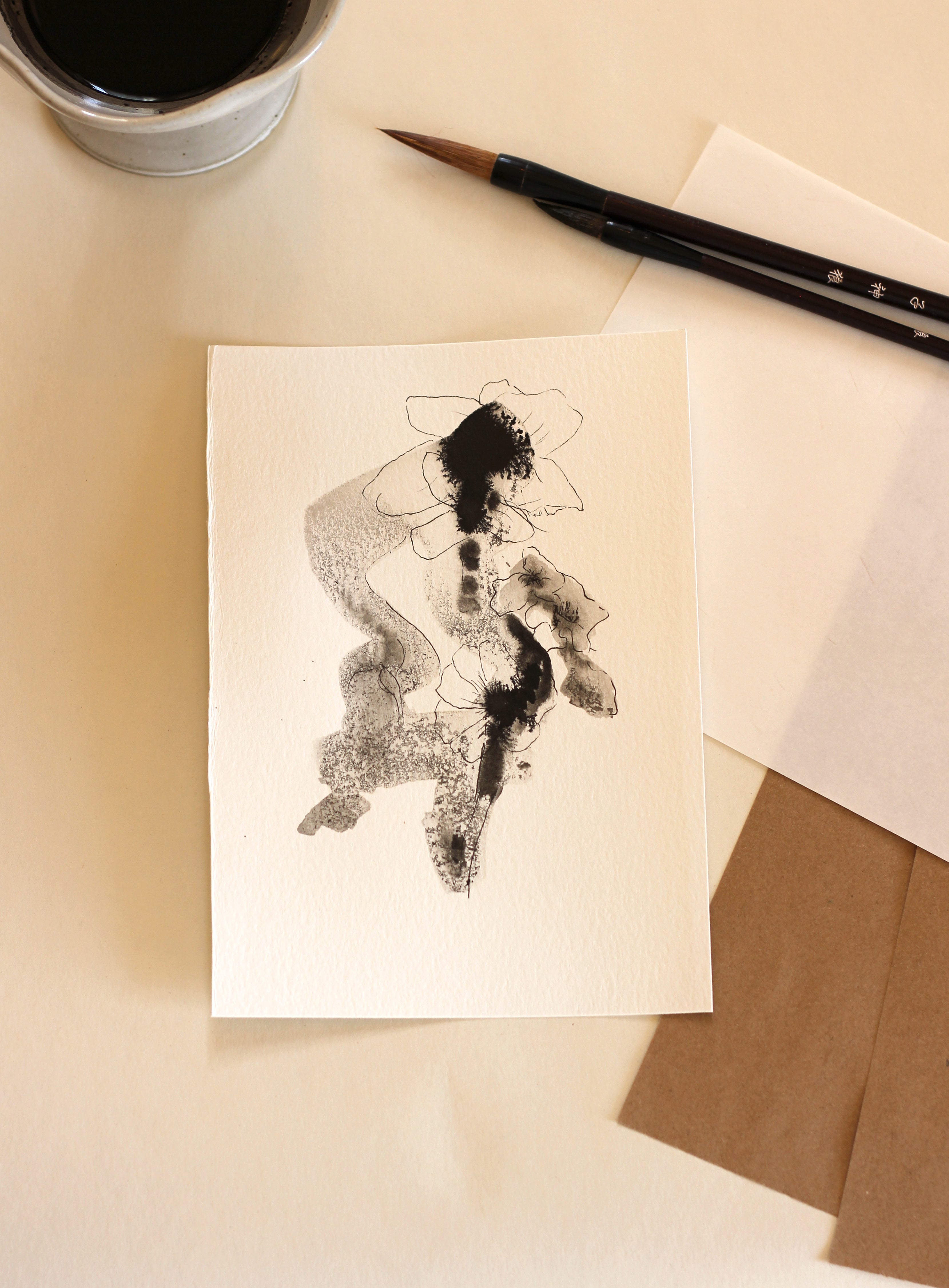 Sumi-e Inspired Floral - Original Ink Drawing A5