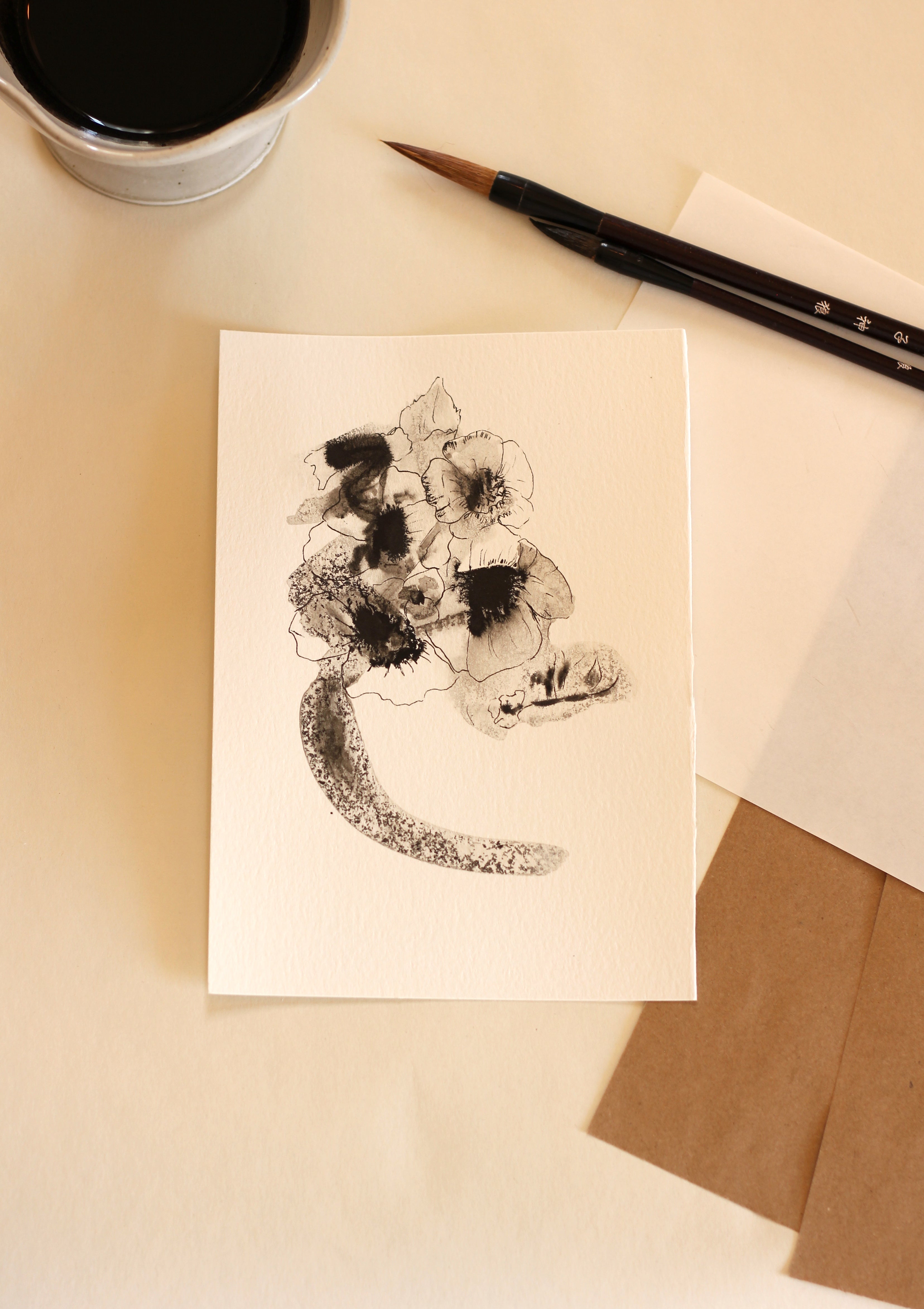 Sumi-e Inspired Floral - Original Ink Drawing A5
