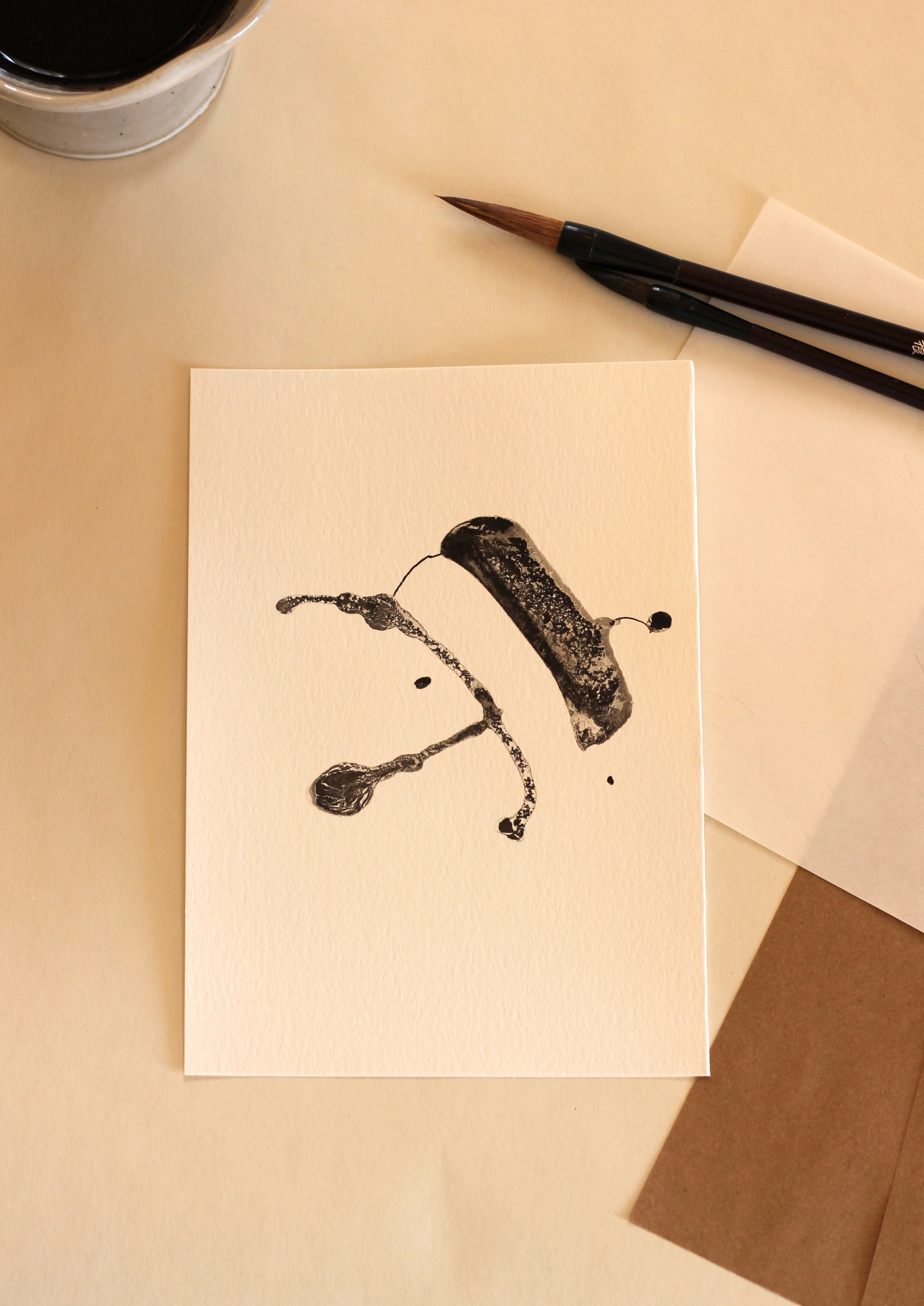 Japanese Minimalist Ink Art - Original A5 Drawing on Watercolor Paper