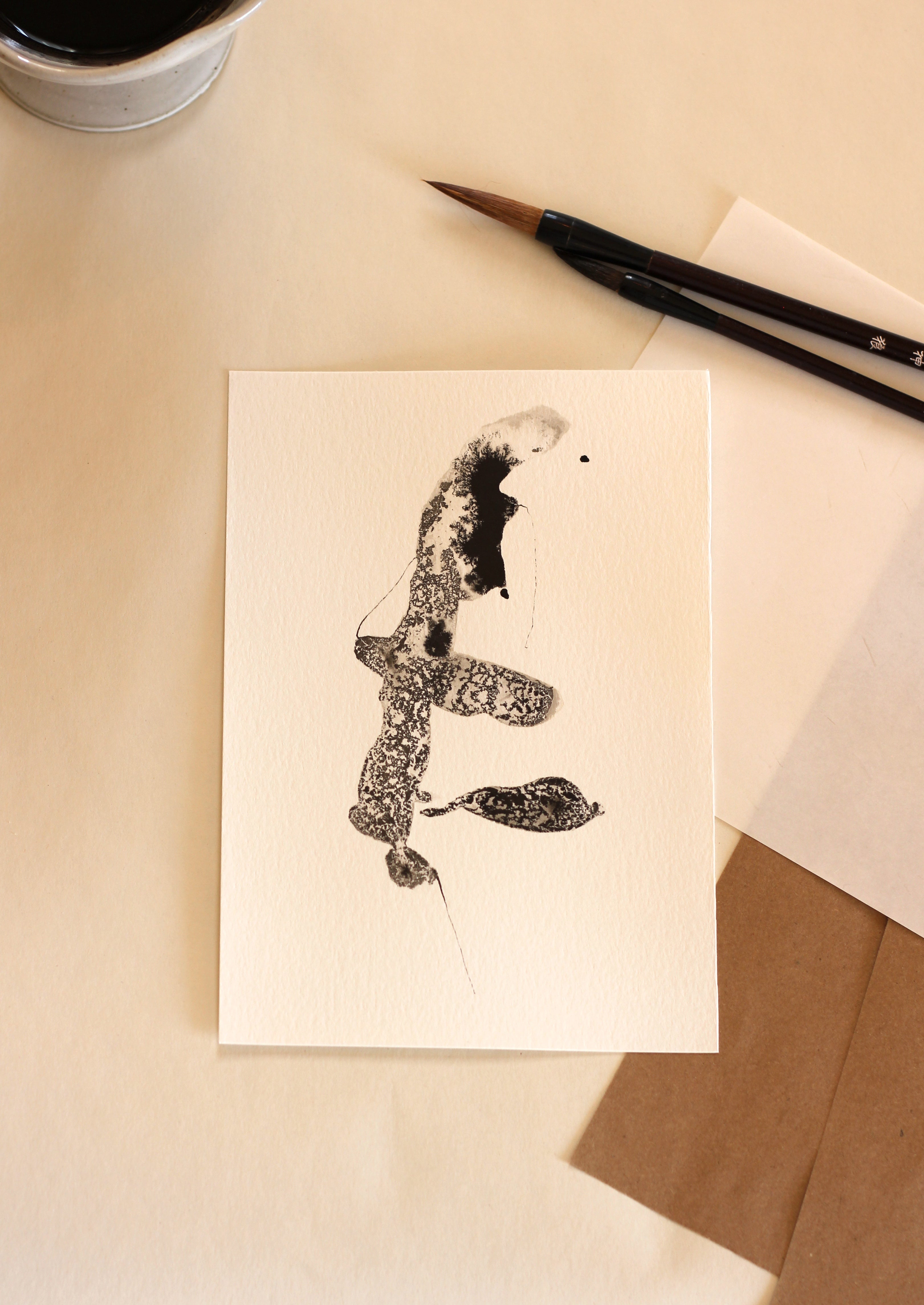 Abstract Ink Drawing - Japanese Inspired Original Art on Watercolor Paper A5