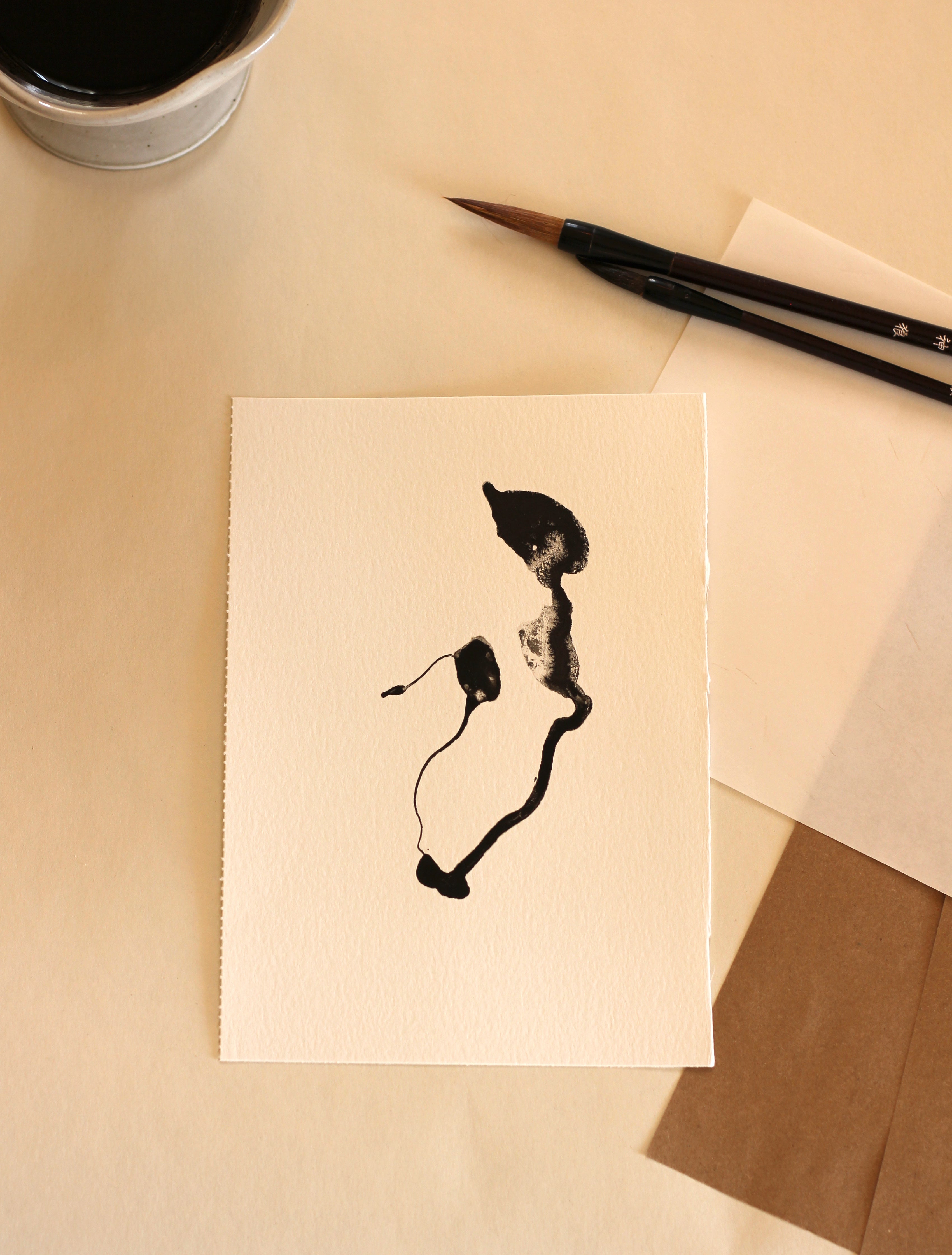 Japanese Minimalist Ink Art - Original A5 Drawing on Watercolor Paper