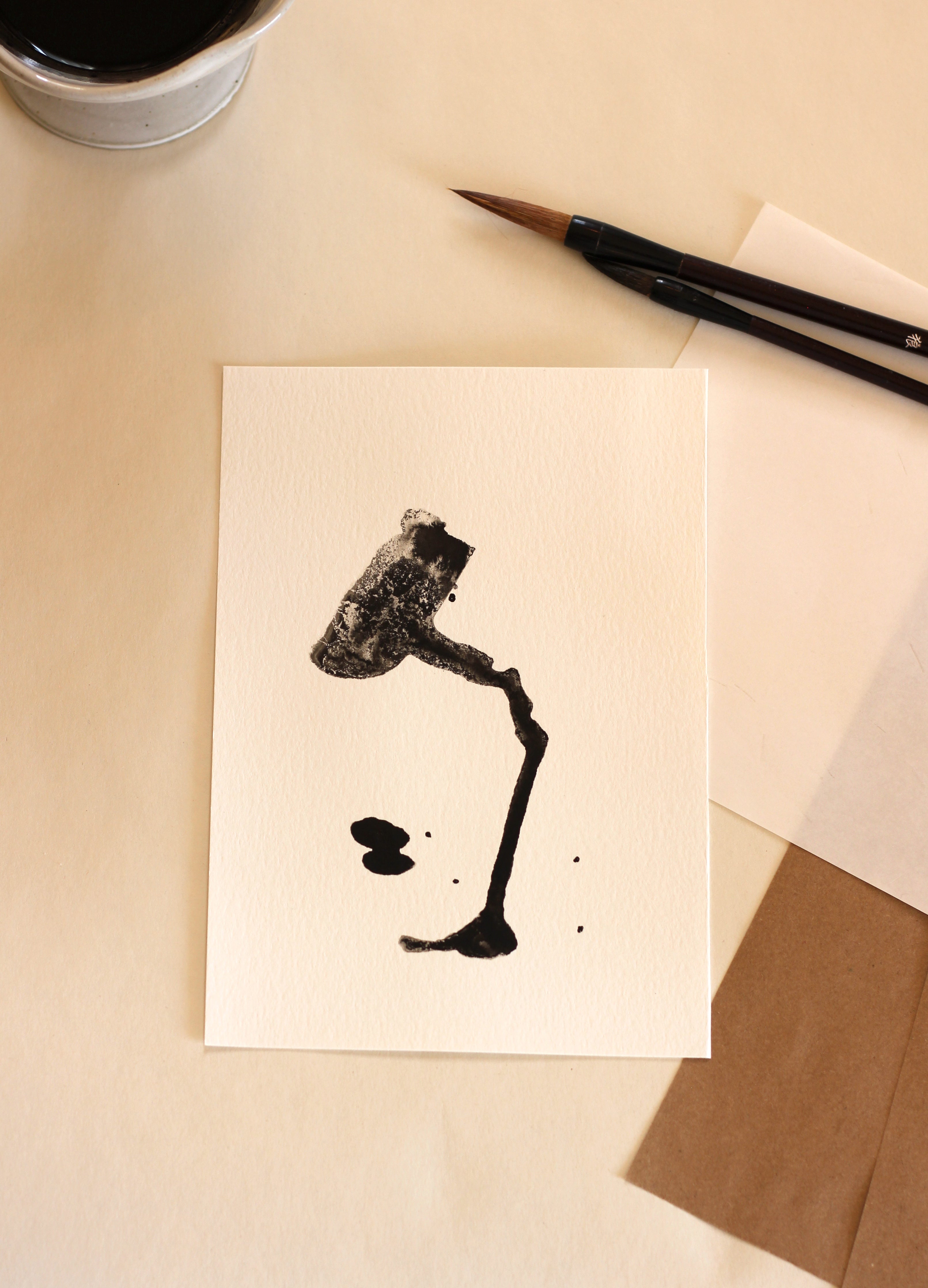 Japanese Minimalist Ink Art - Original A5 Drawing on Watercolor Paper