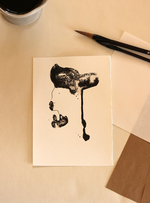 Abstract Ink Drawing - Japanese Inspired Original Art on Watercolor Paper A5
