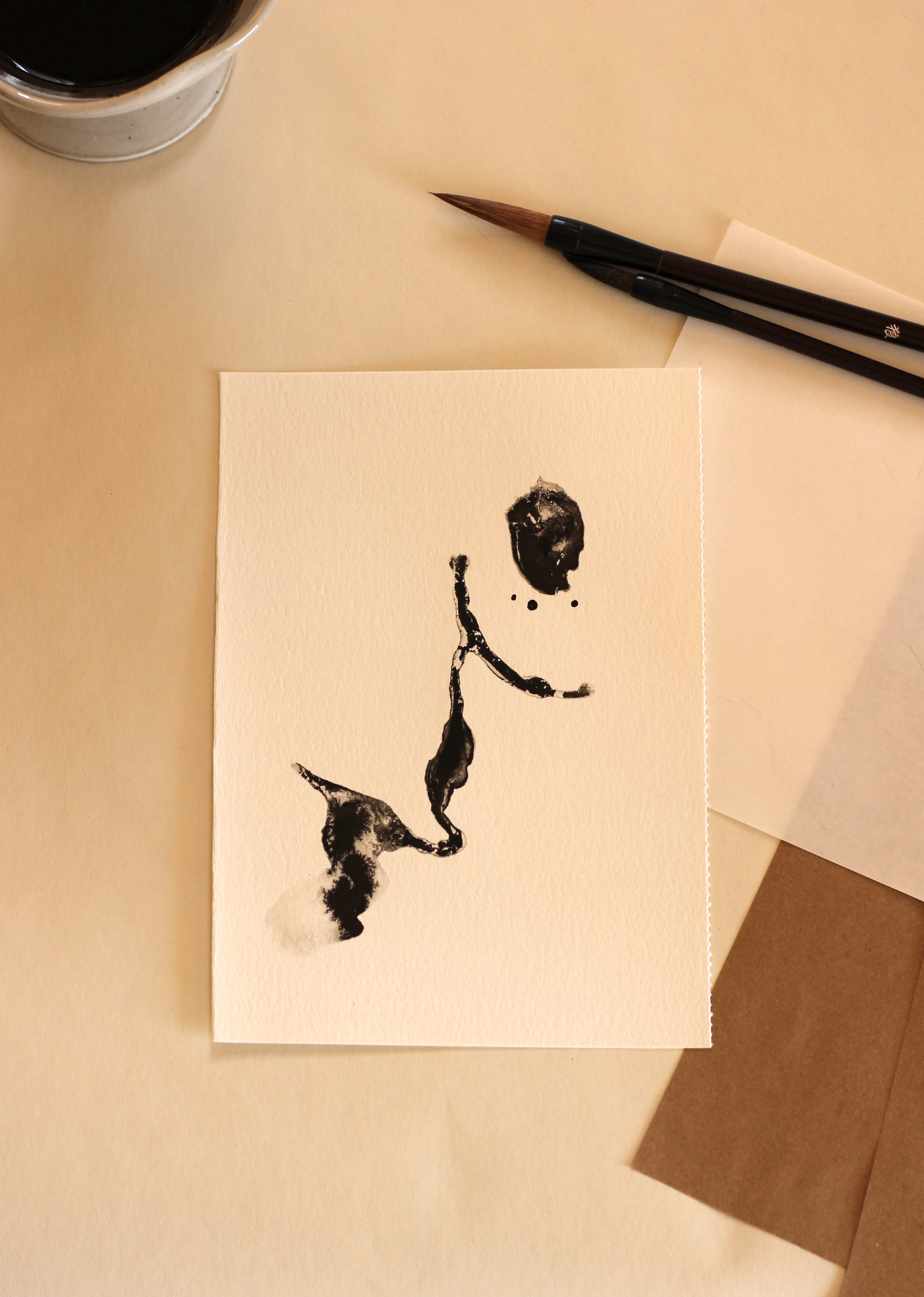 Japanese Minimalist Ink Art - Original A5 Drawing on Watercolor Paper