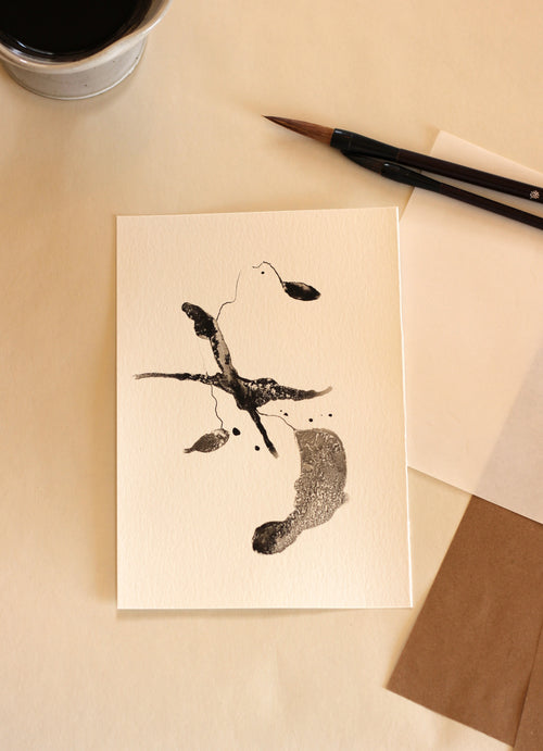 Abstract Ink Drawing - Japanese Inspired Original Art on Watercolor Paper A5