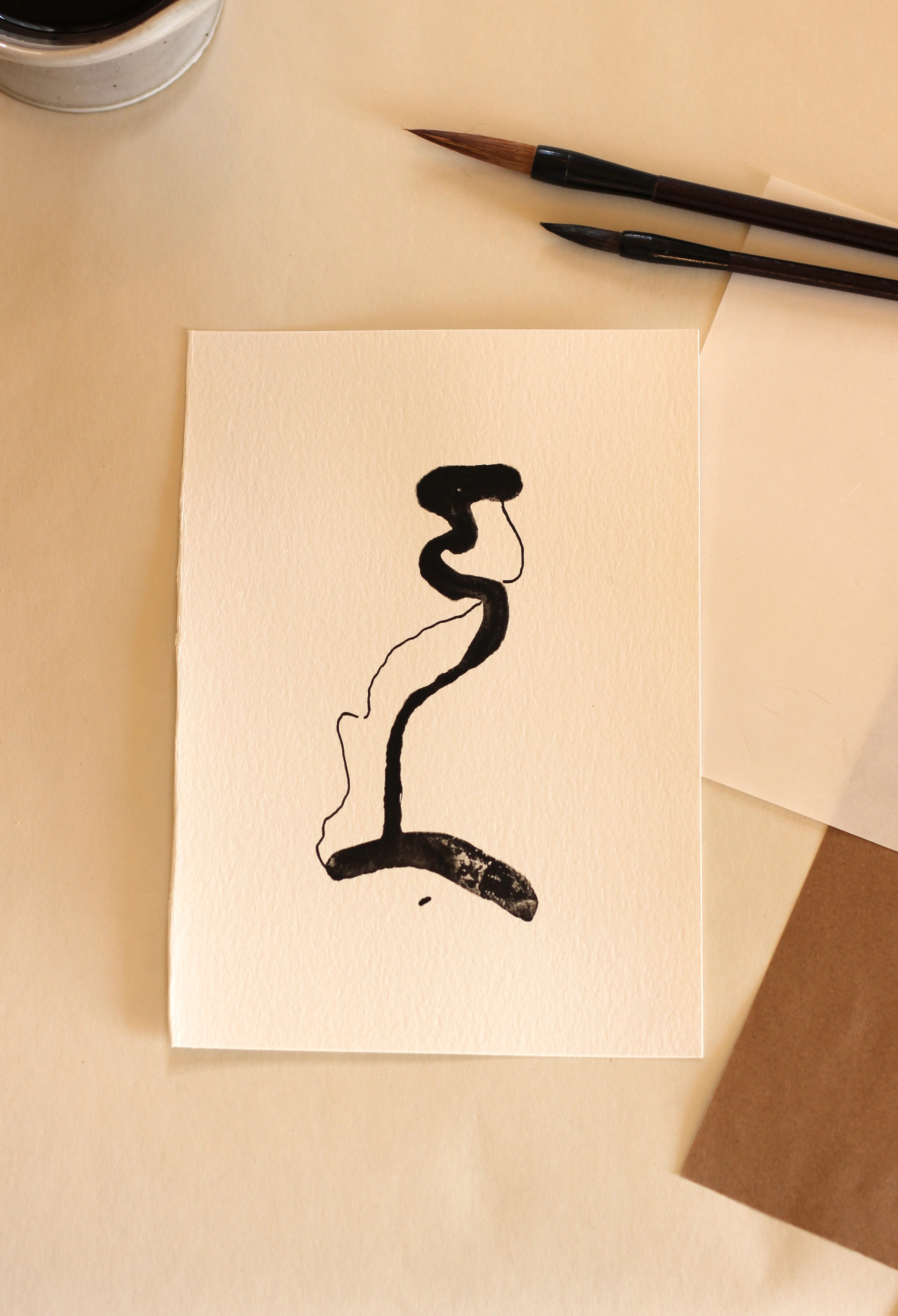 Japanese Minimalist Ink Art - Original A5 Drawing on Watercolor Paper