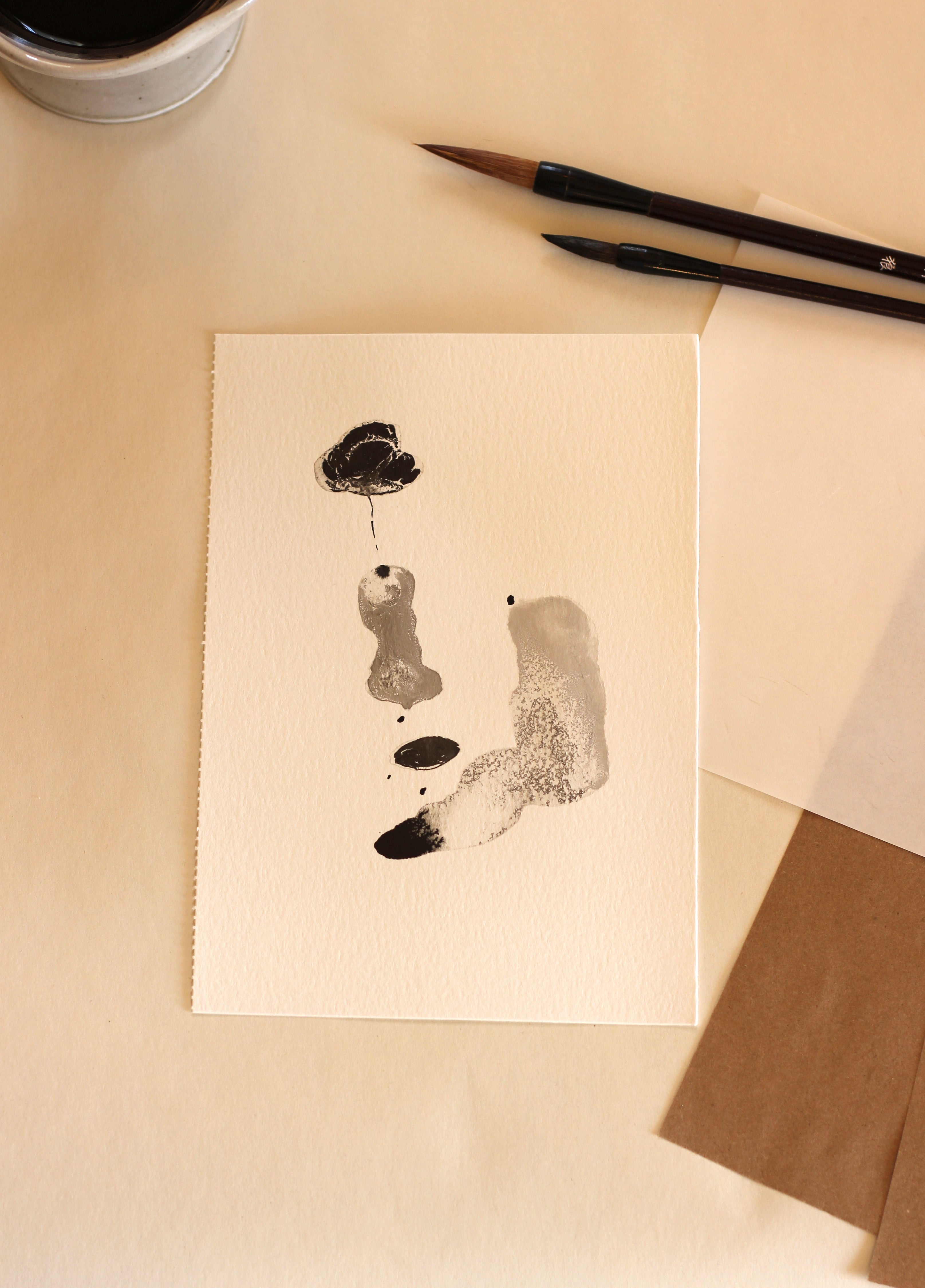 Japanese Minimalist Ink Art - Original A5 Drawing on Watercolor Paper