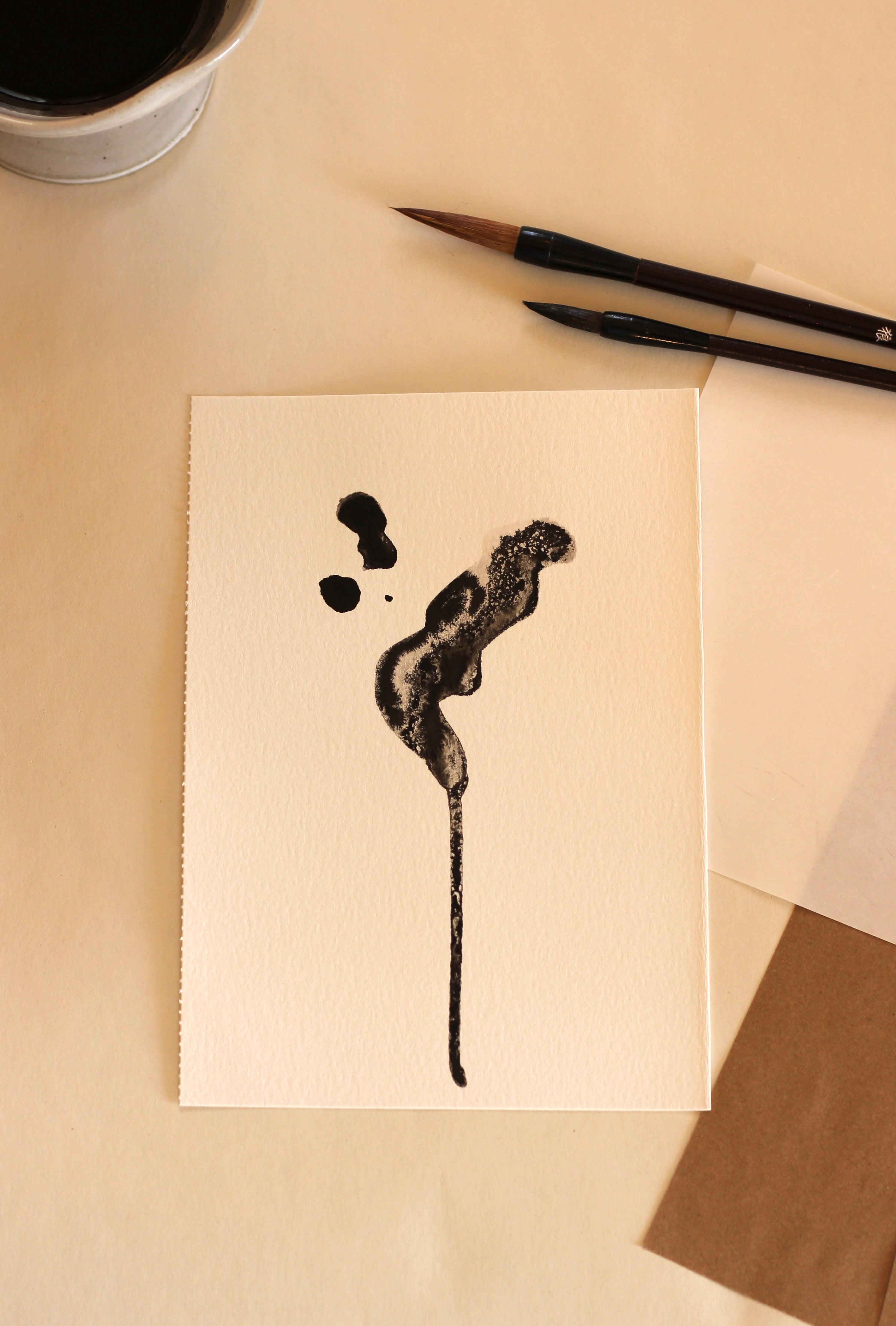Japanese Minimalist Ink Art - Original A5 Drawing on Watercolor Paper