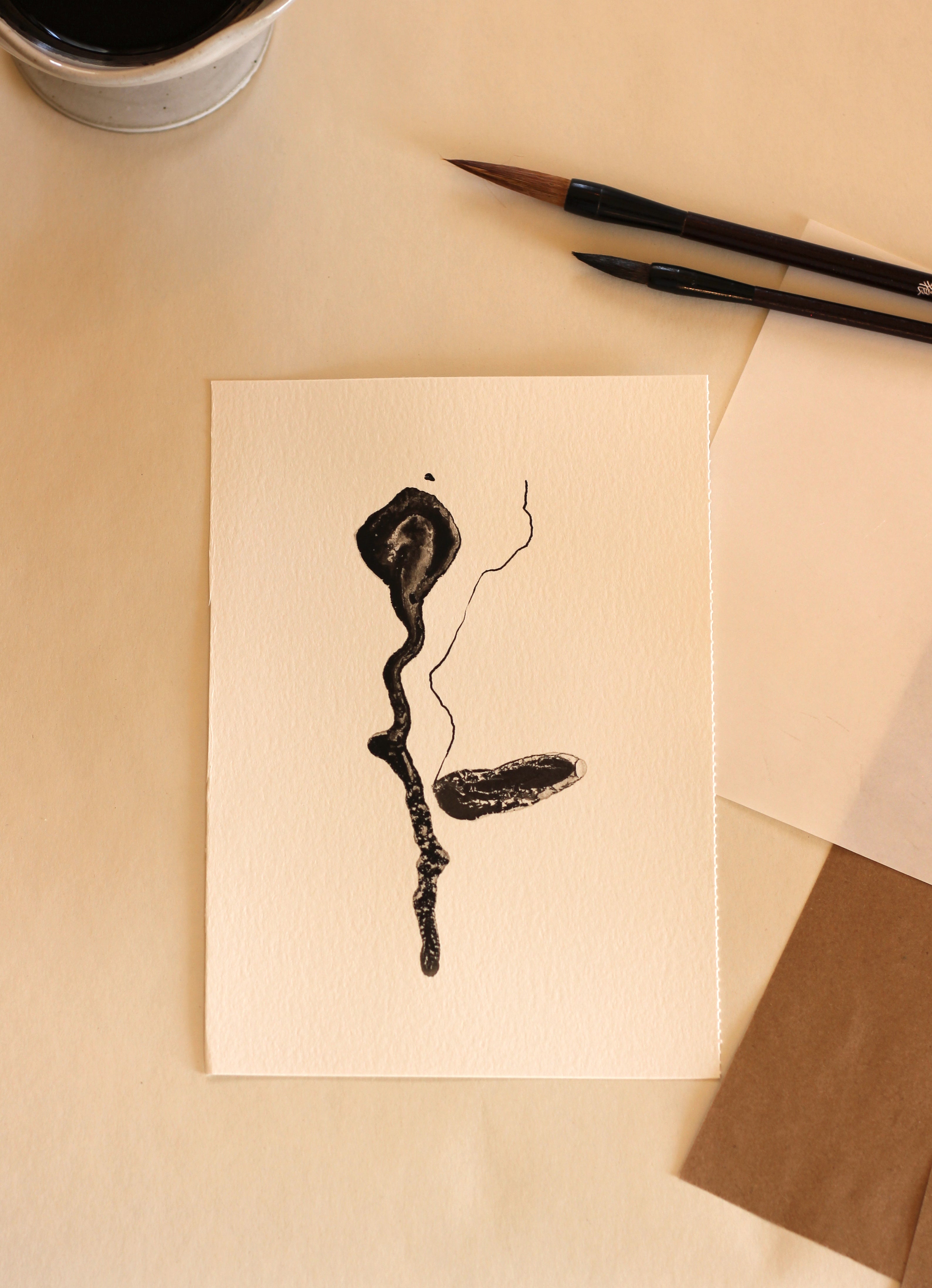 Japanese Minimalist Ink Art - Original A5 Drawing on Watercolor Paper