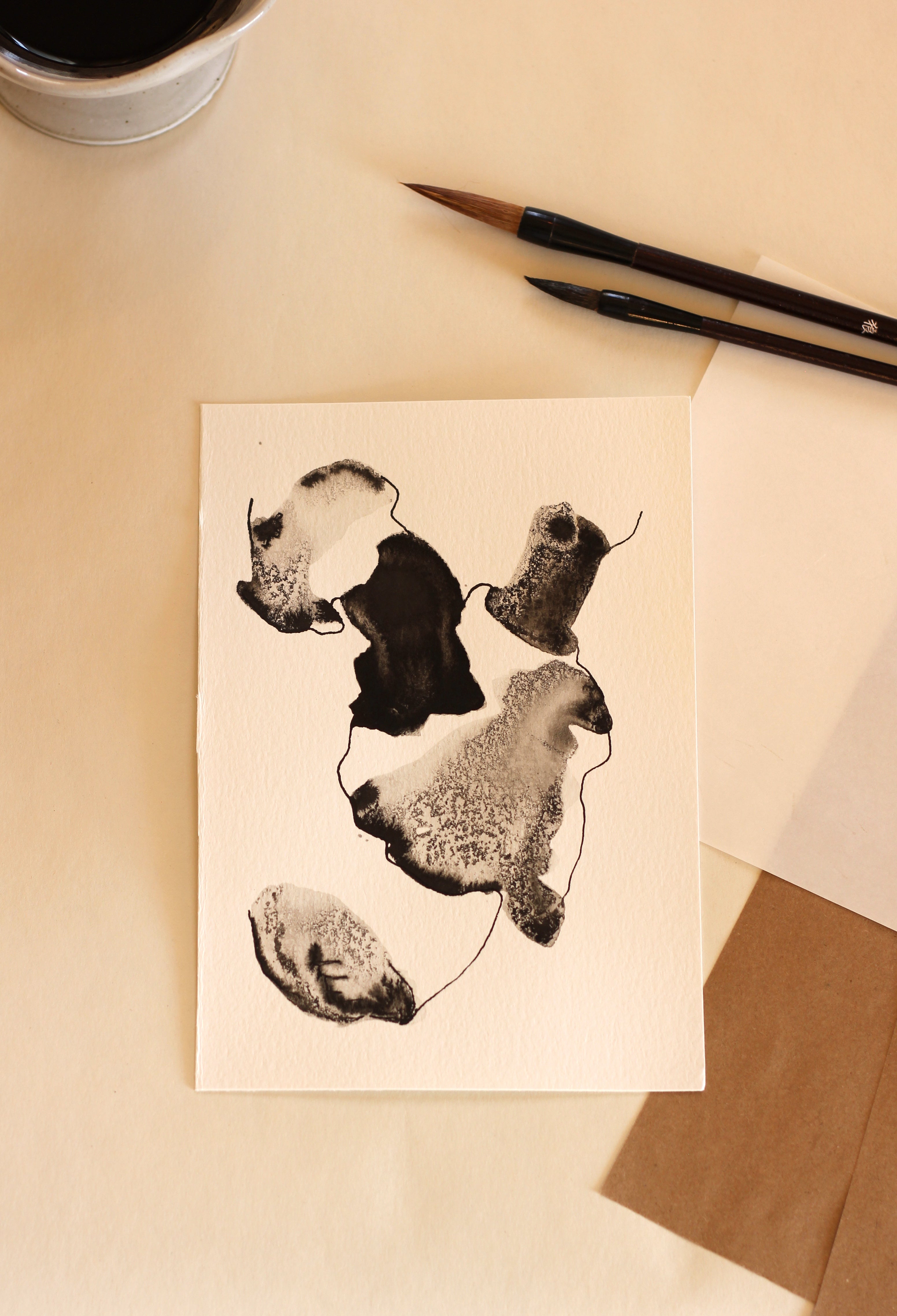 Abstract Ink Drawing - Japanese Inspired Original Art on Watercolor Paper A5