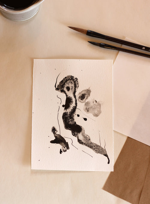 Abstract Ink Drawing - Japanese Inspired Original Art on Watercolor Paper A5
