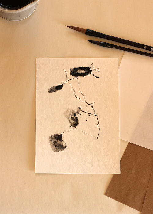 Abstract Ink Drawing - Japanese Inspired Original Art on Watercolor Paper A5