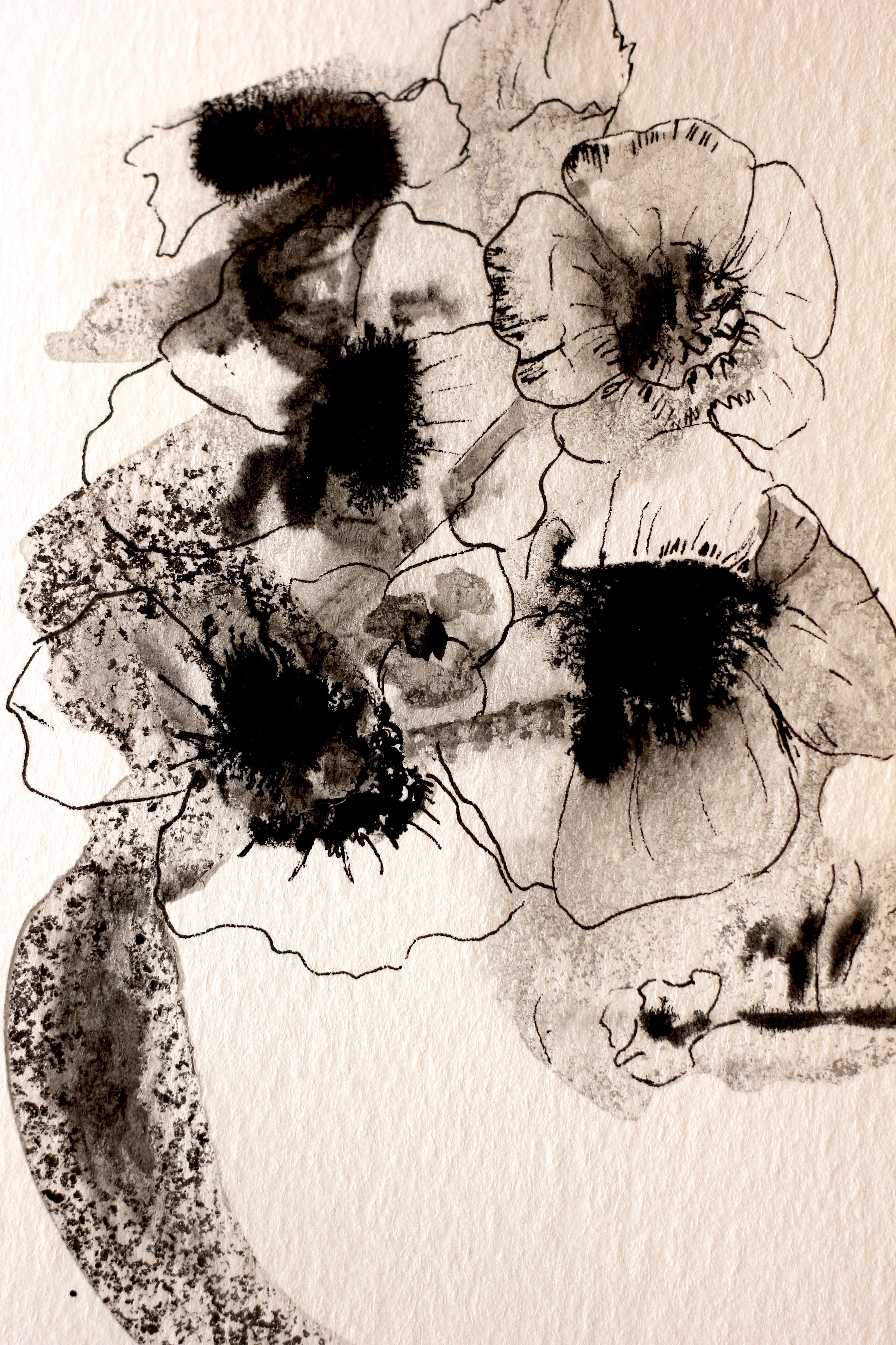 Sumi-e Inspired Floral - Original Ink Drawing A5