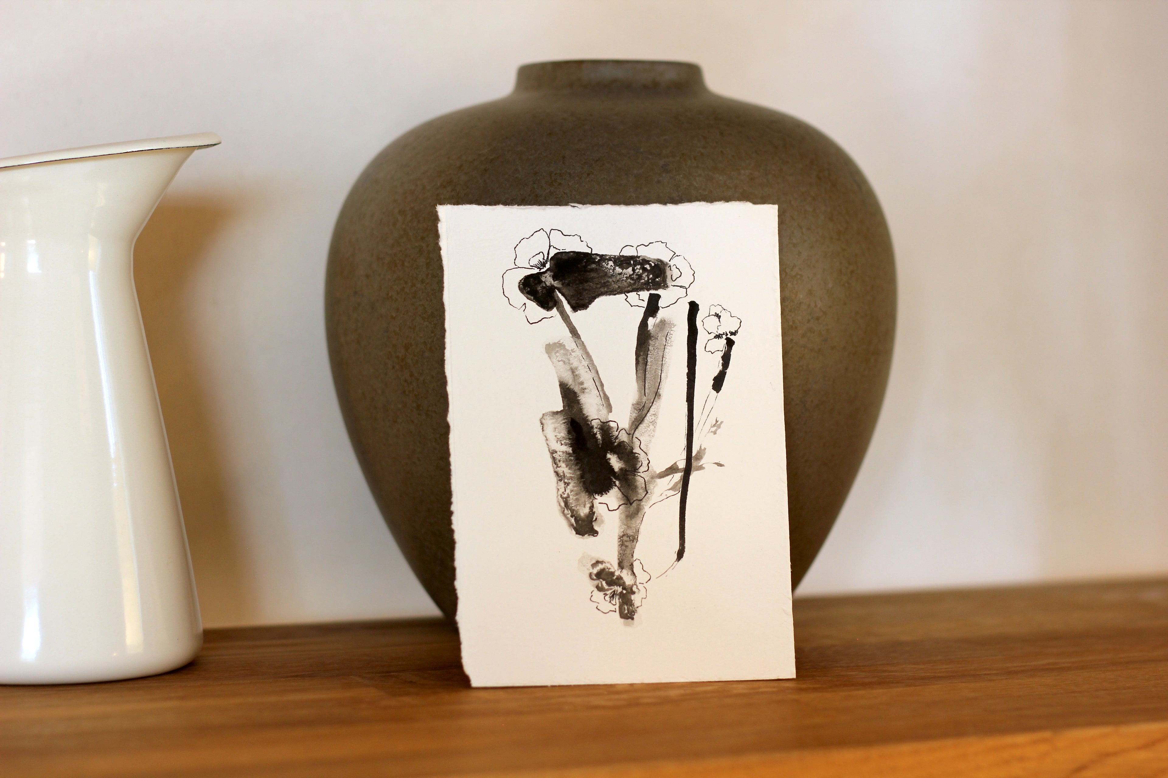 Sumi-e Inspired Floral - Original Ink Drawing A6