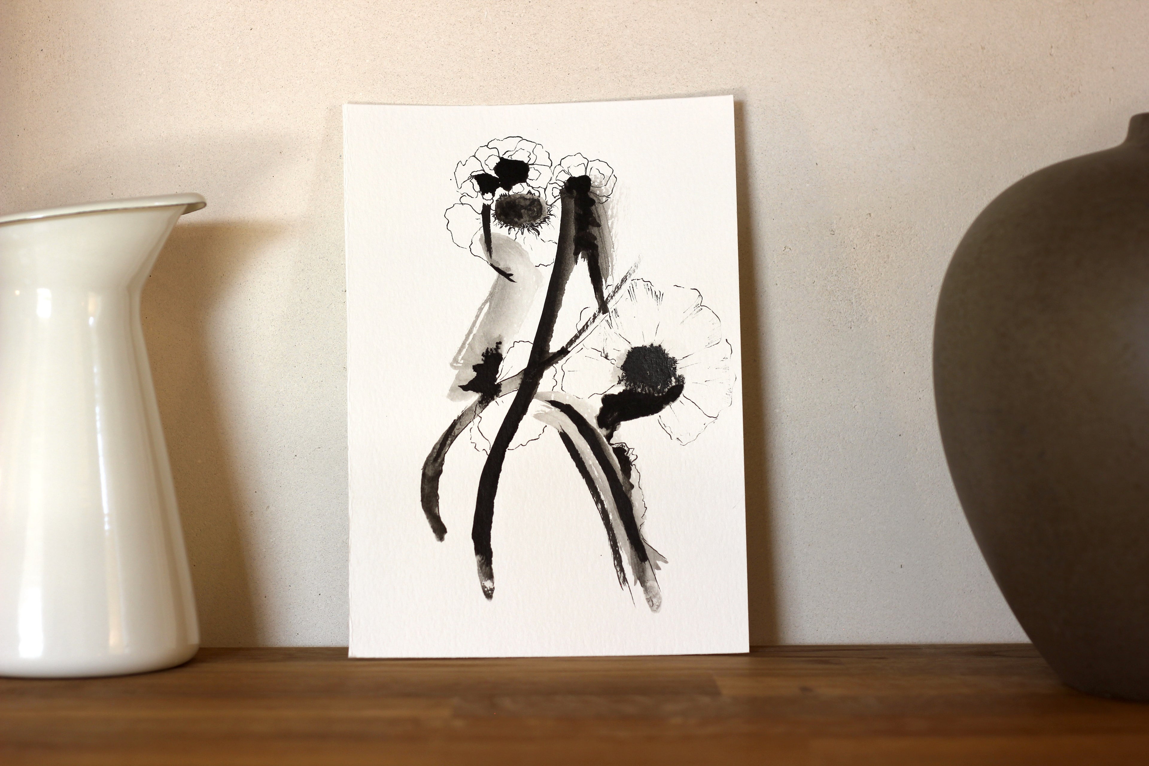 Sumi-e Inspired Floral - Original Ink Drawing A5