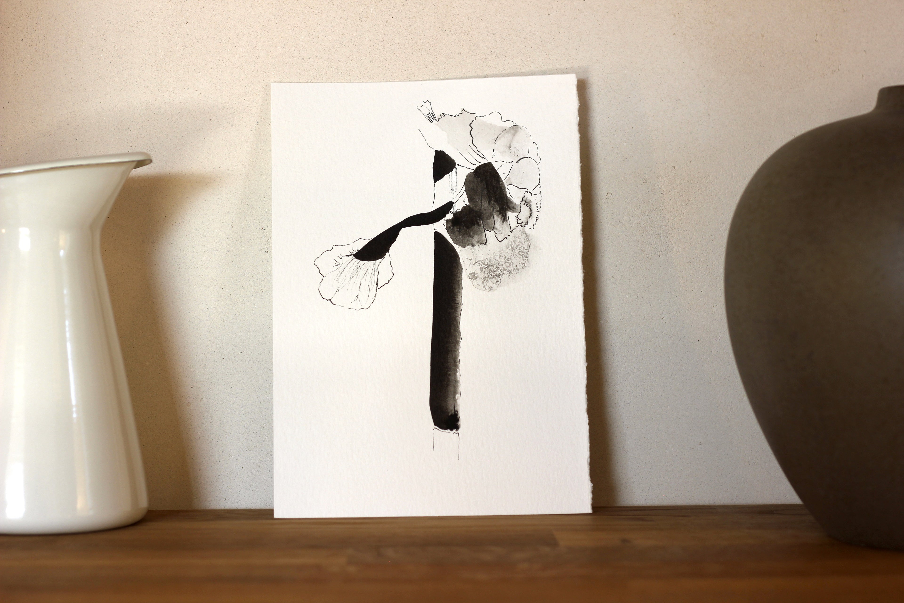 Sumi-e Inspired Floral - Original Ink Drawing A5