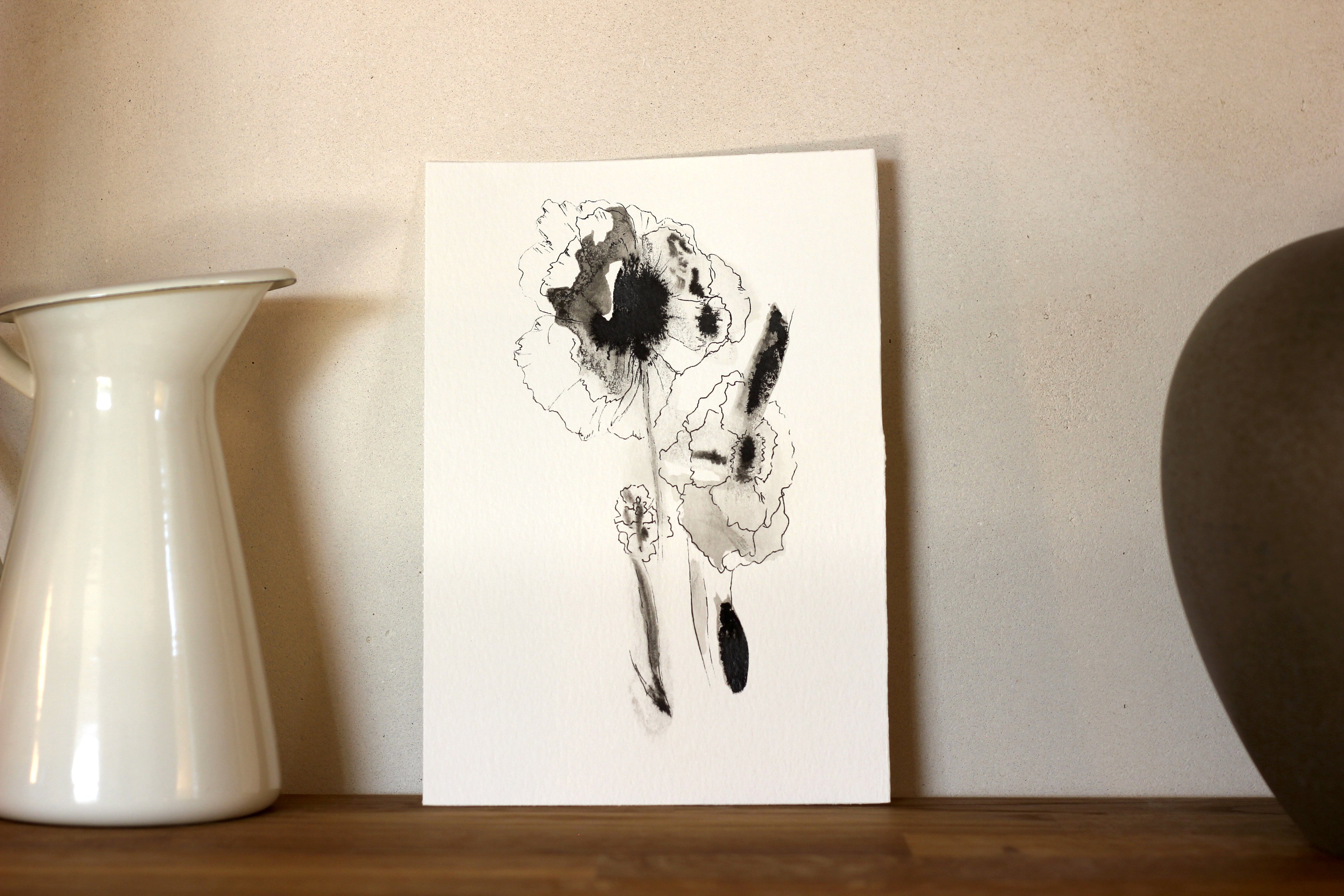 Sumi-e Inspired Floral - Original Ink Drawing A5