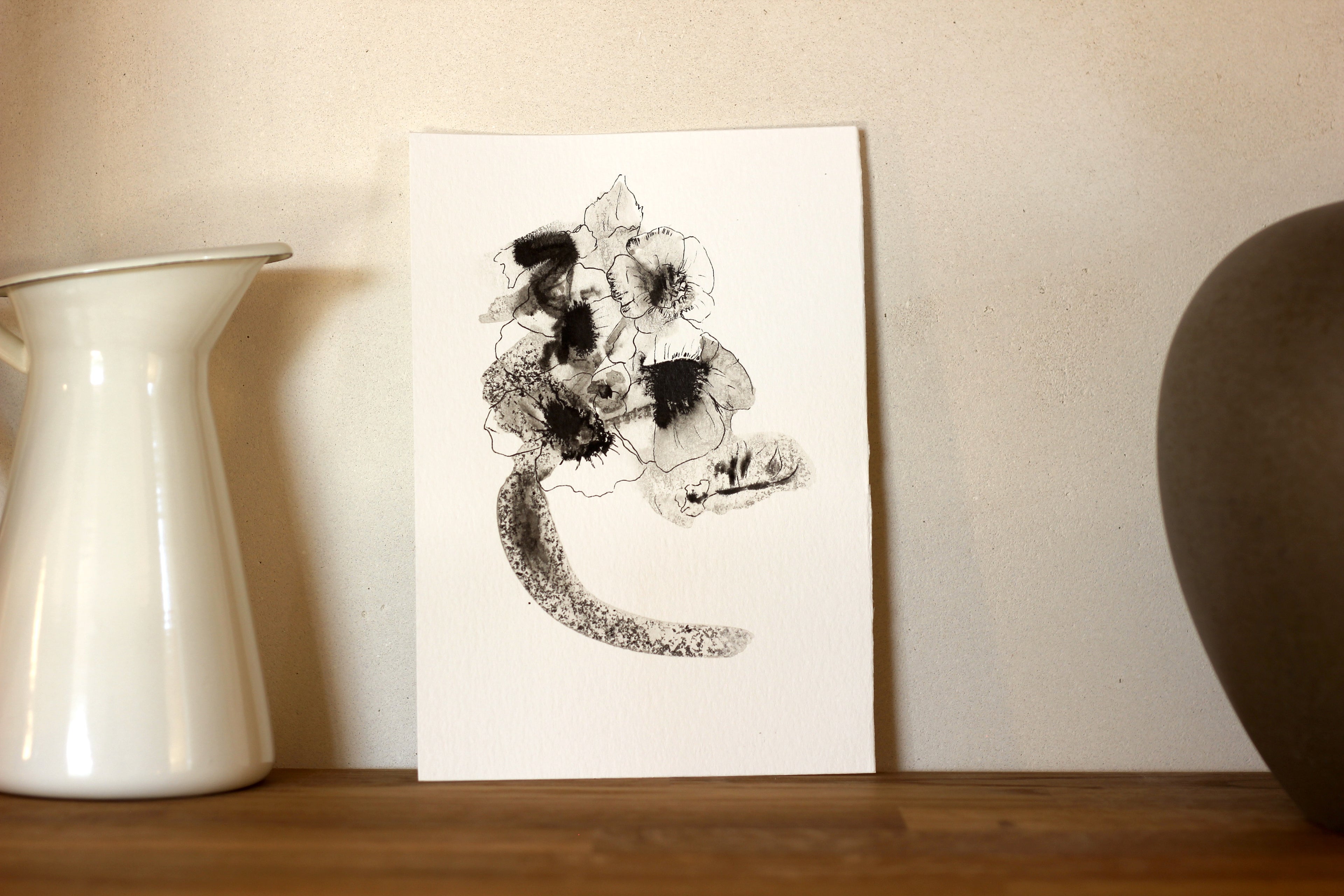 Sumi-e Inspired Floral - Original Ink Drawing A5