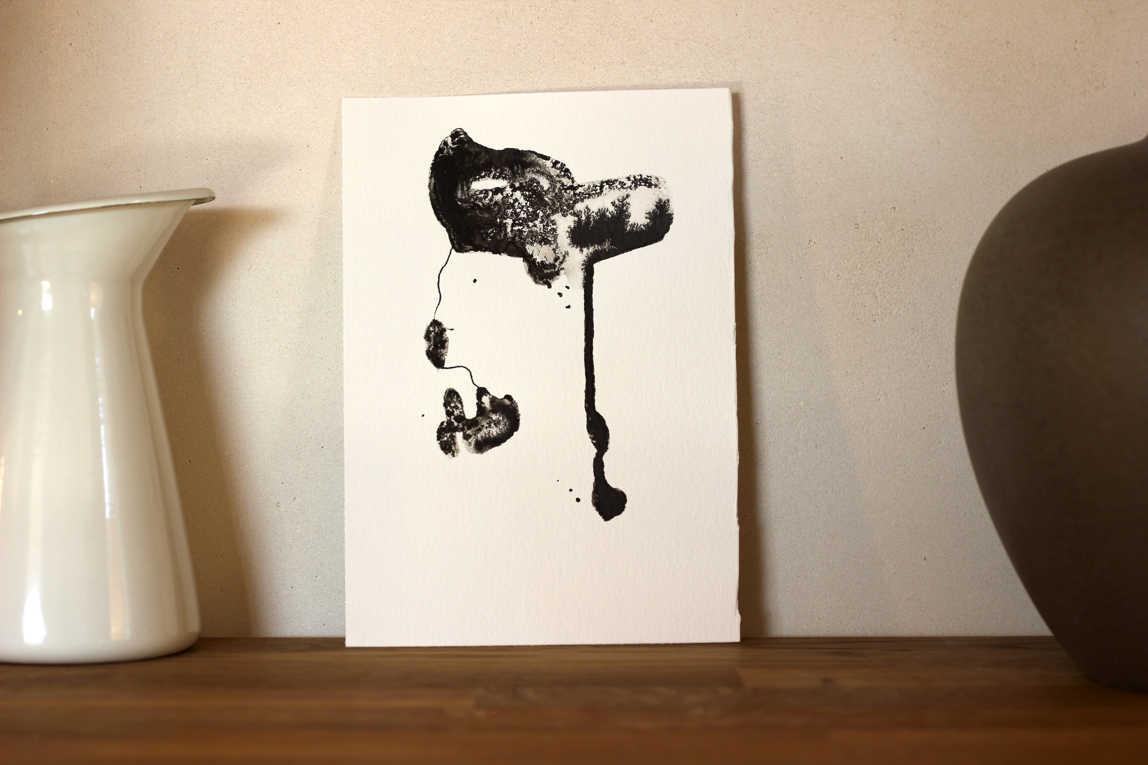 Abstract Ink Drawing - Japanese Inspired Original Art on Watercolor Paper A5