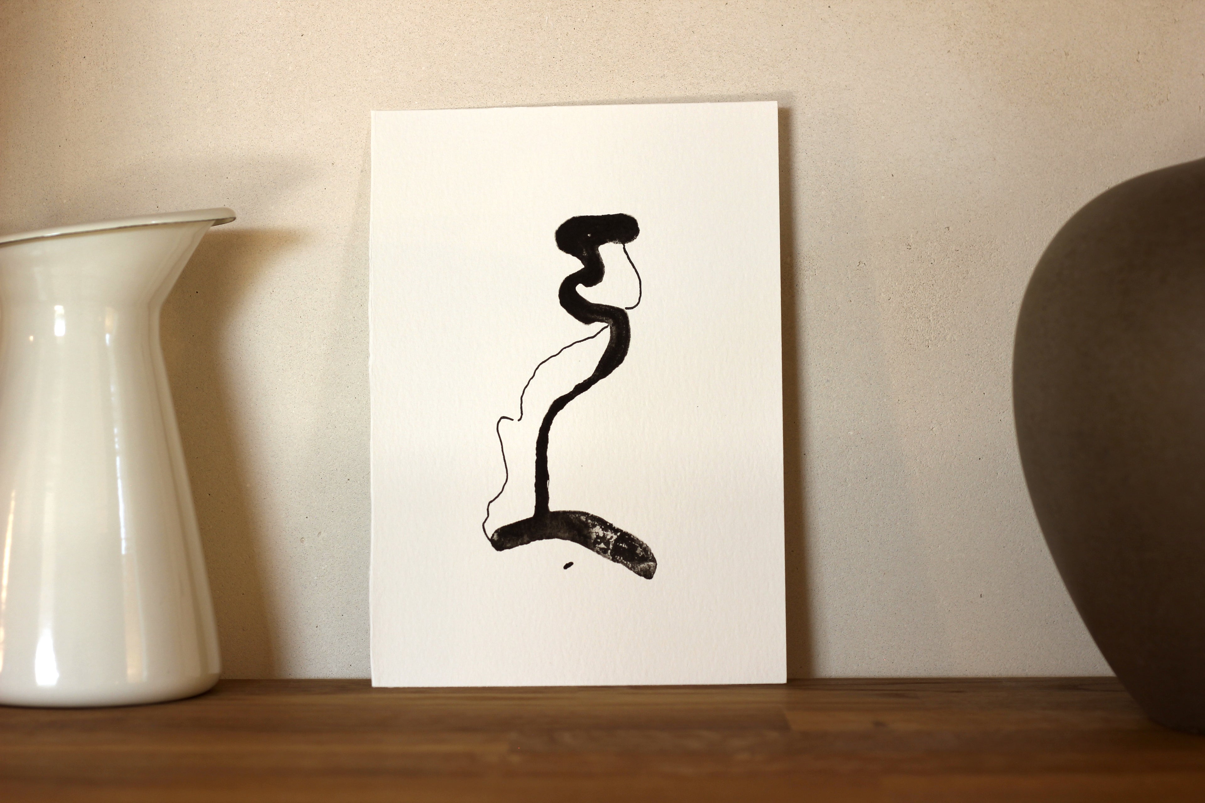 Japanese Minimalist Ink Art - Original A5 Drawing on Watercolor Paper