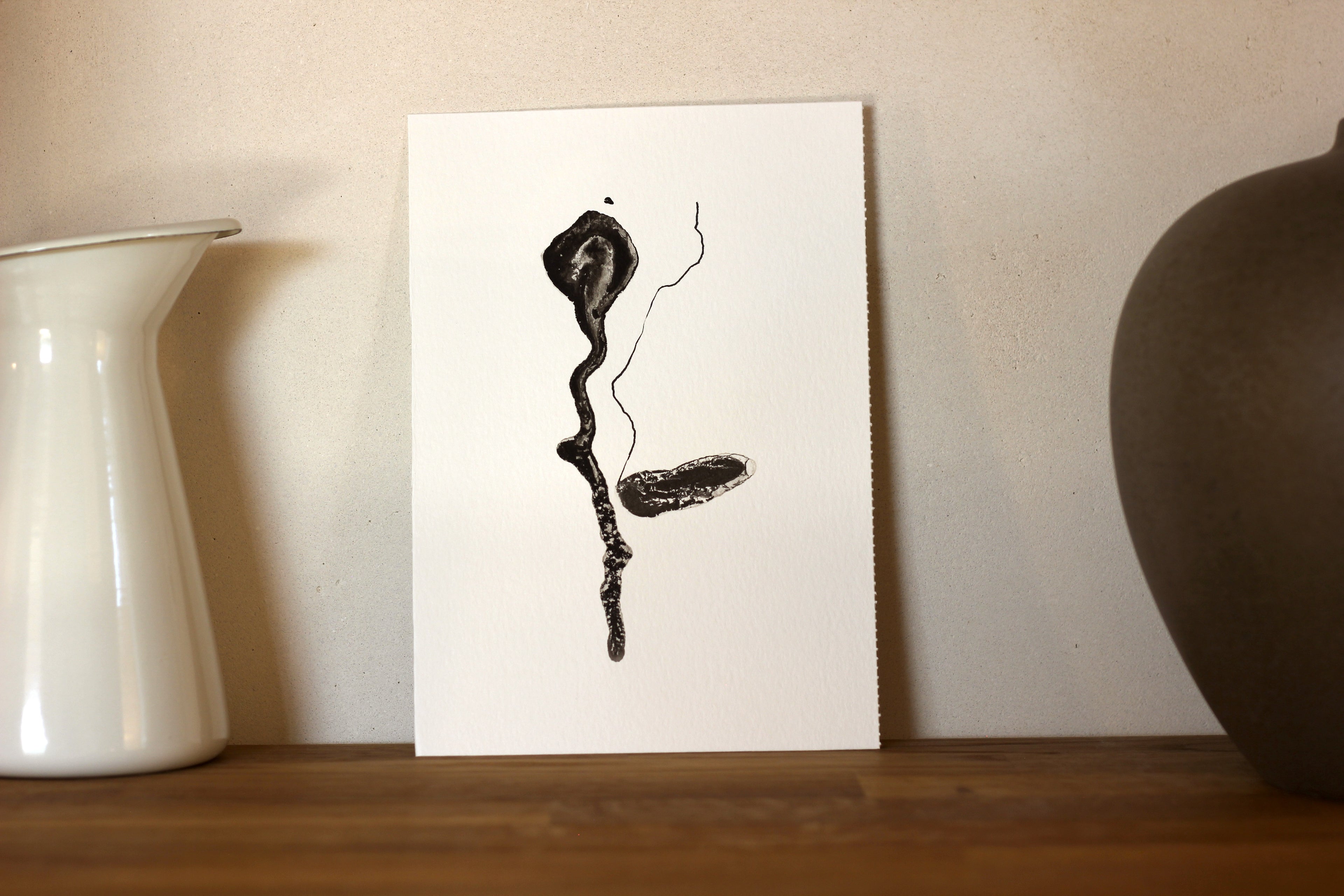Japanese Minimalist Ink Art - Original A5 Drawing on Watercolor Paper