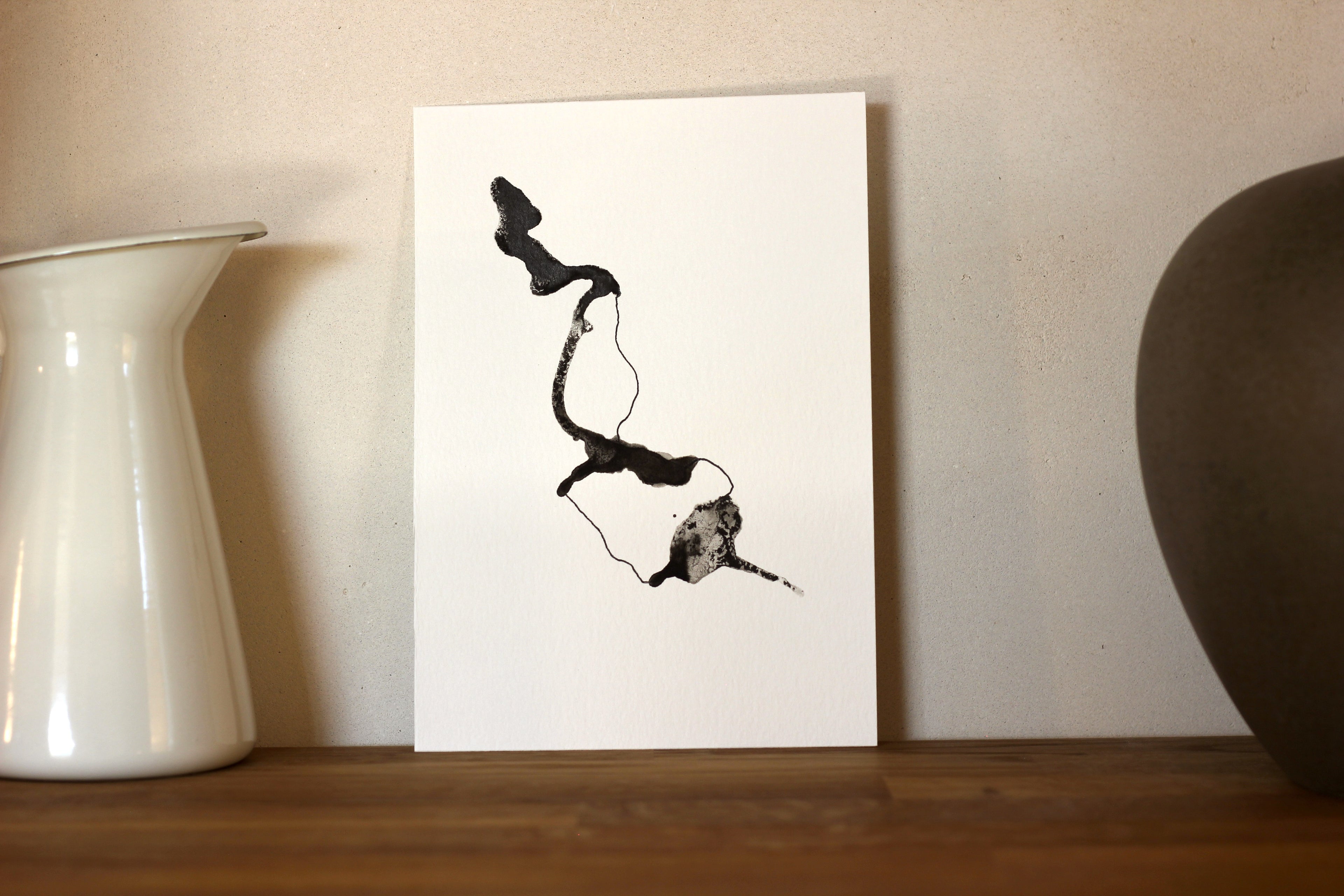 Japanese Minimalist Ink Art - Original A5 Drawing on Watercolor Paper