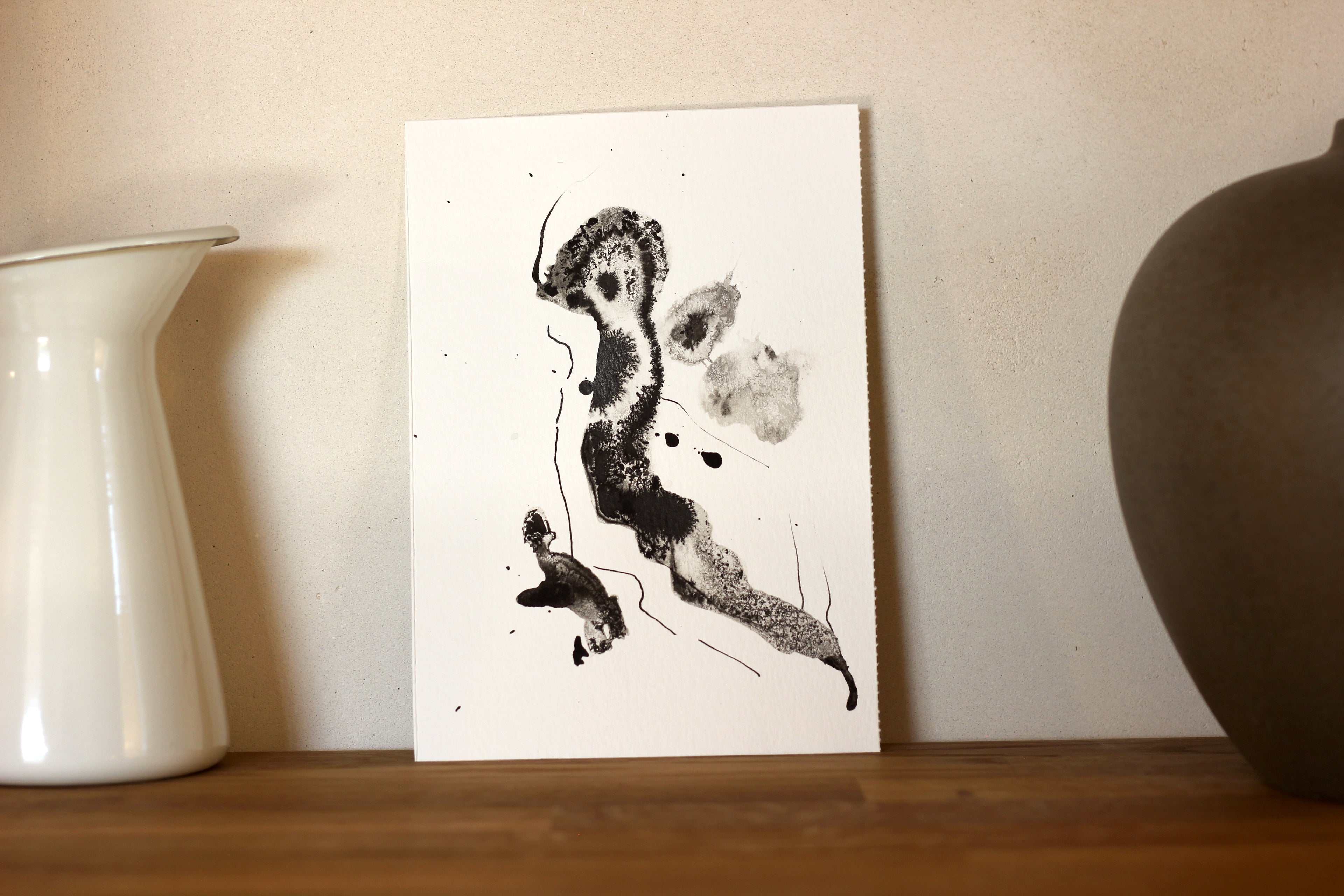 Abstract Ink Drawing - Japanese Inspired Original Art on Watercolor Paper A5