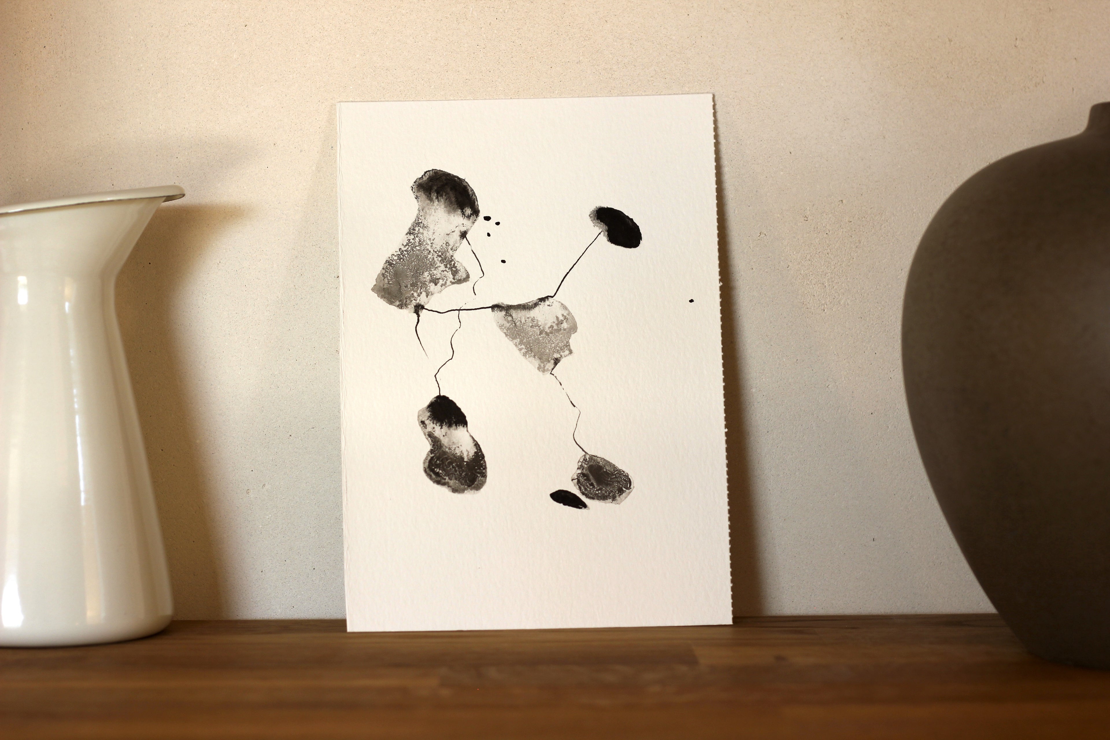 Abstract Ink Drawing - Japanese Inspired Original Art on Watercolor Paper A5