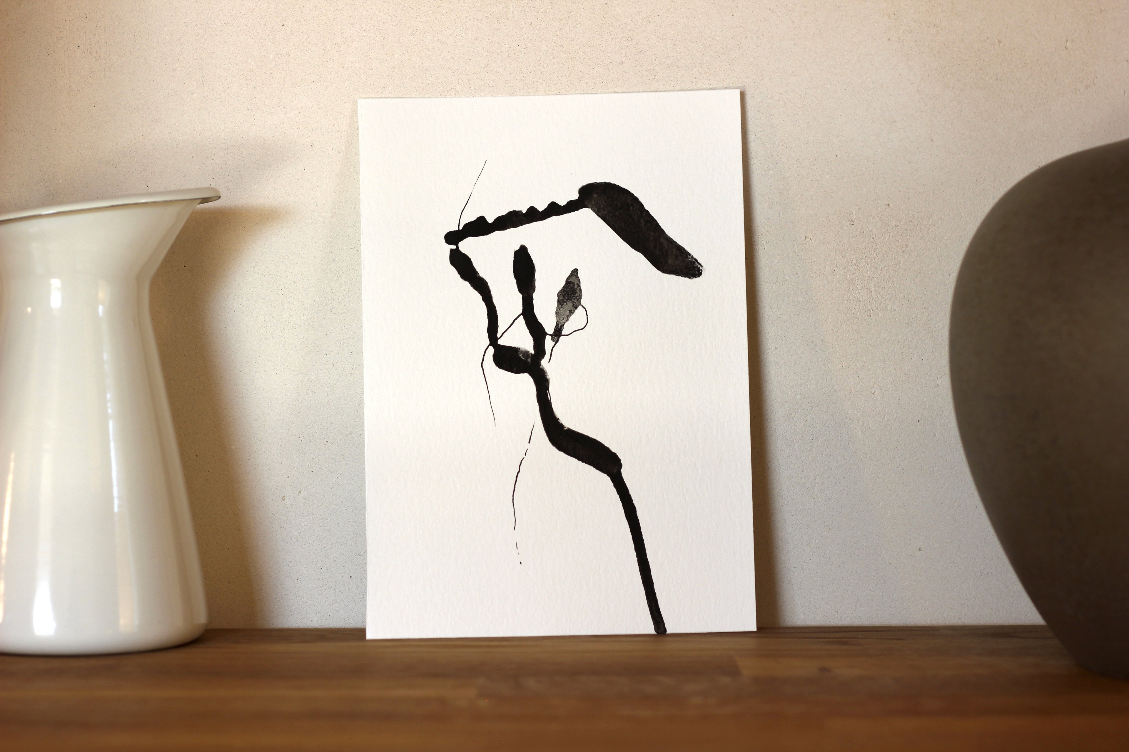 Japanese Minimalist Ink Art - Original A5 Drawing on Watercolor Paper