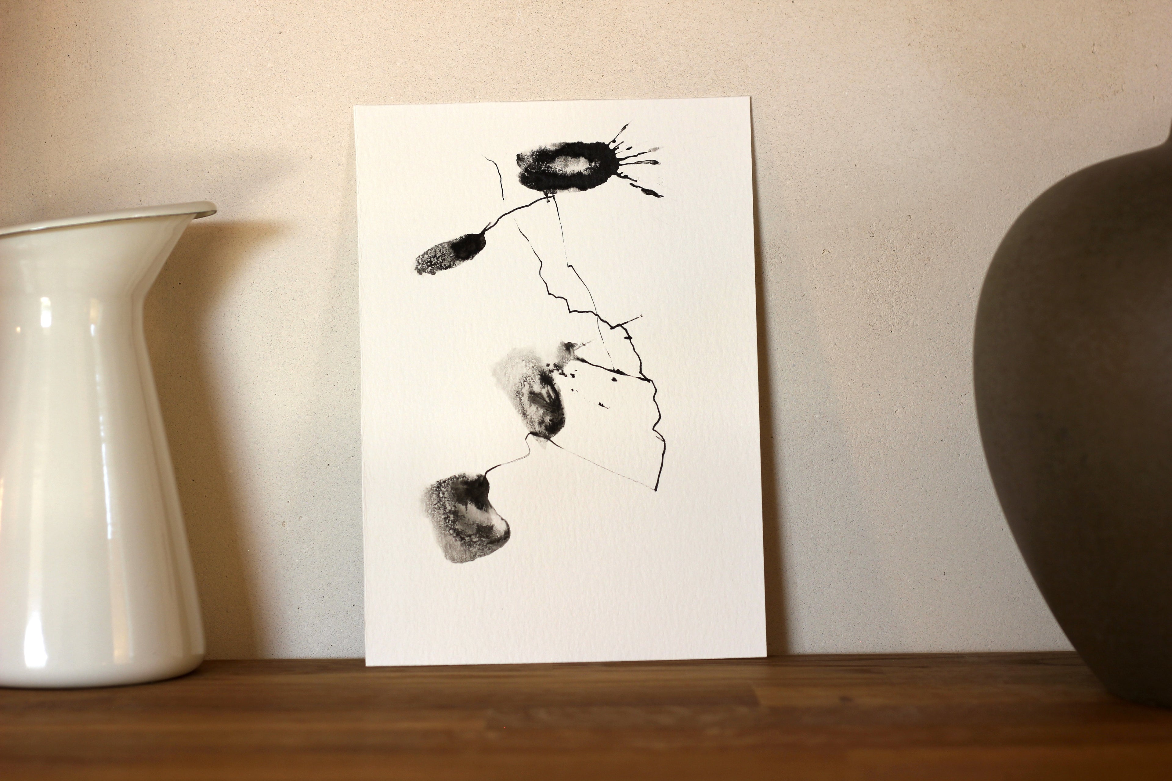 Abstract Ink Drawing - Japanese Inspired Original Art on Watercolor Paper A5